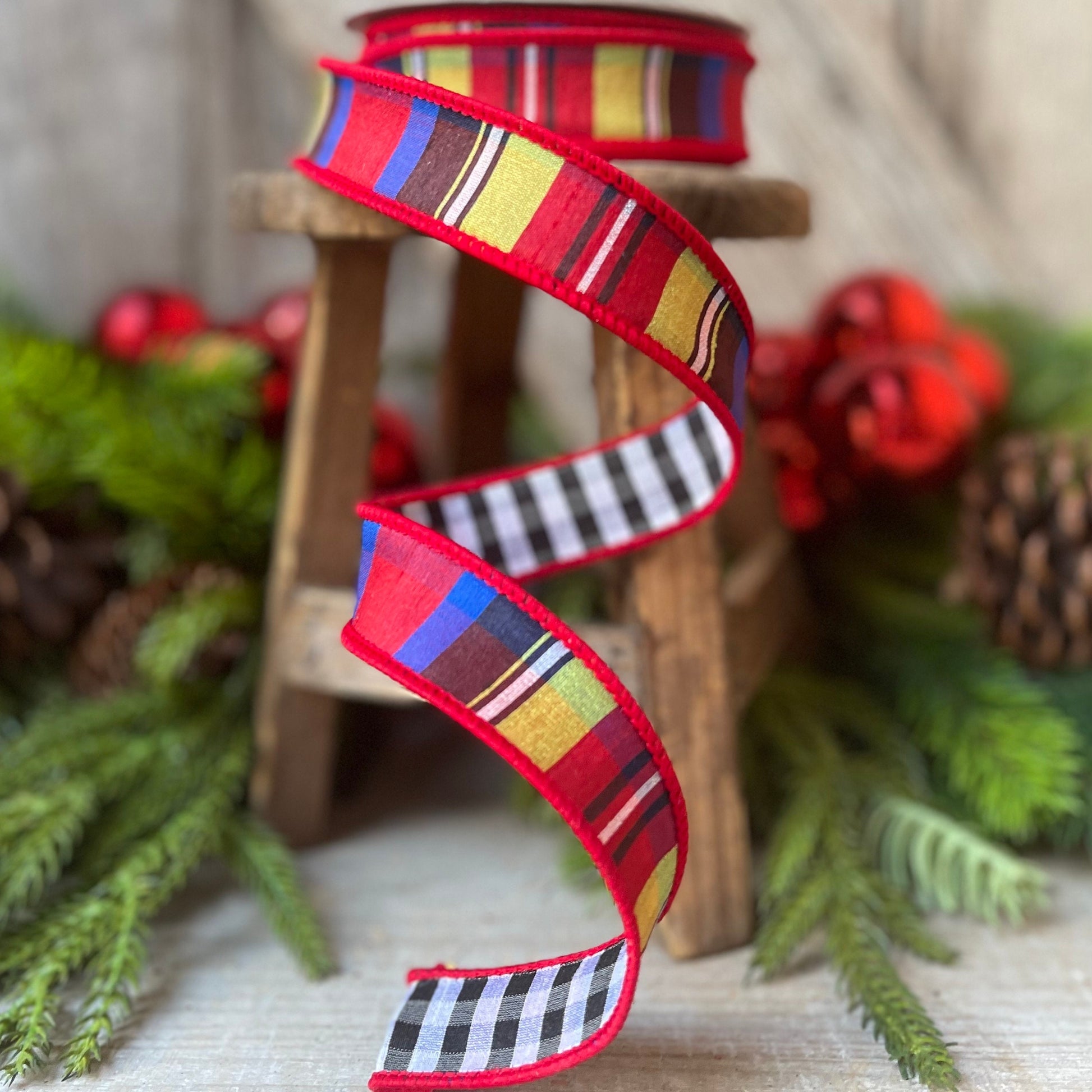 1" Nutcracker plaid ribbon, Farrisilk