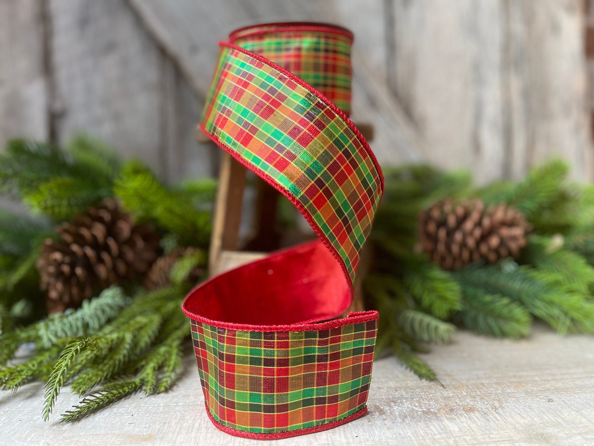 2.5" Christmas Pixie Plaid, Farrisilk Ribbon, Christmas Plaid Ribbon