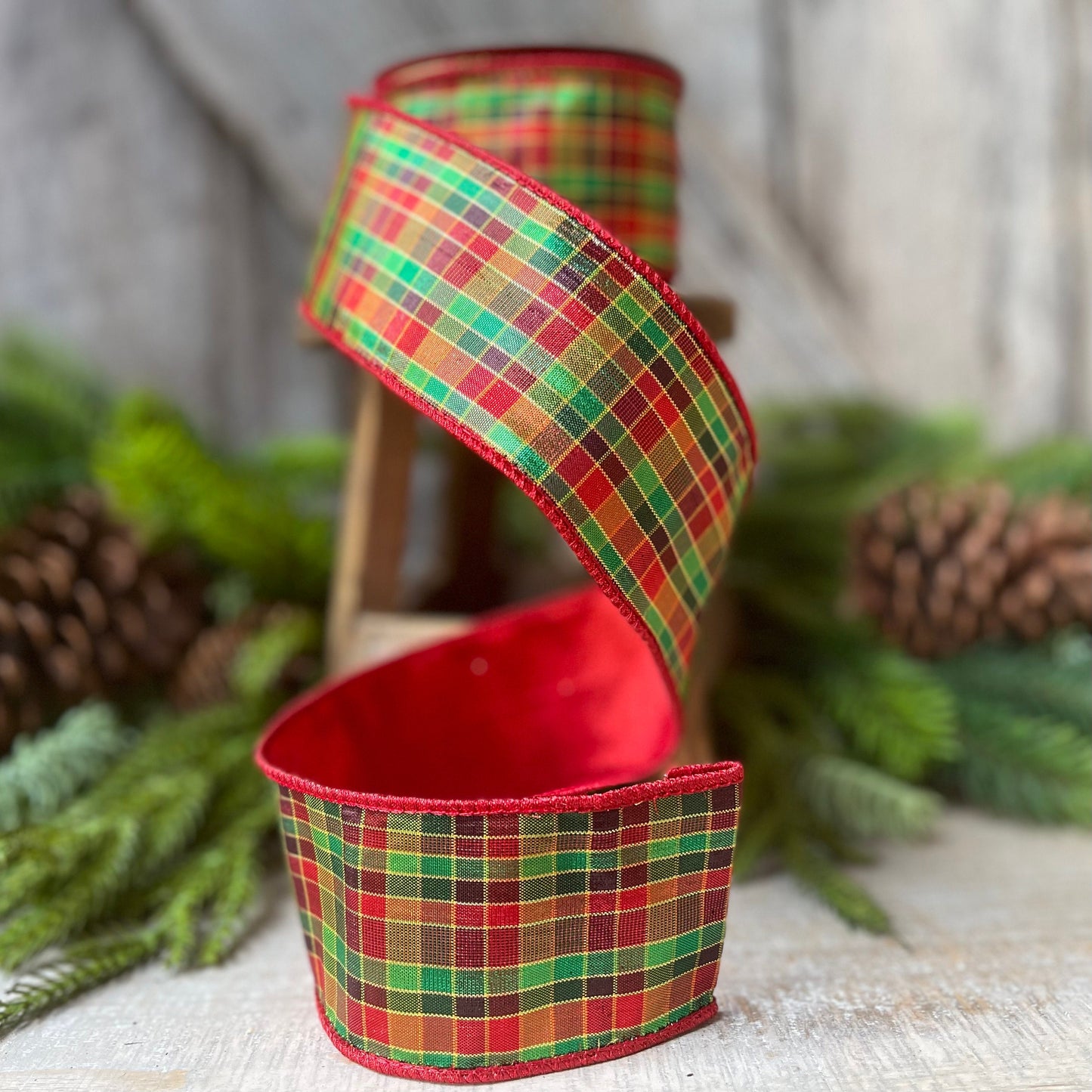 2.5" Christmas Pixie Plaid, Farrisilk Ribbon, Christmas Plaid Ribbon