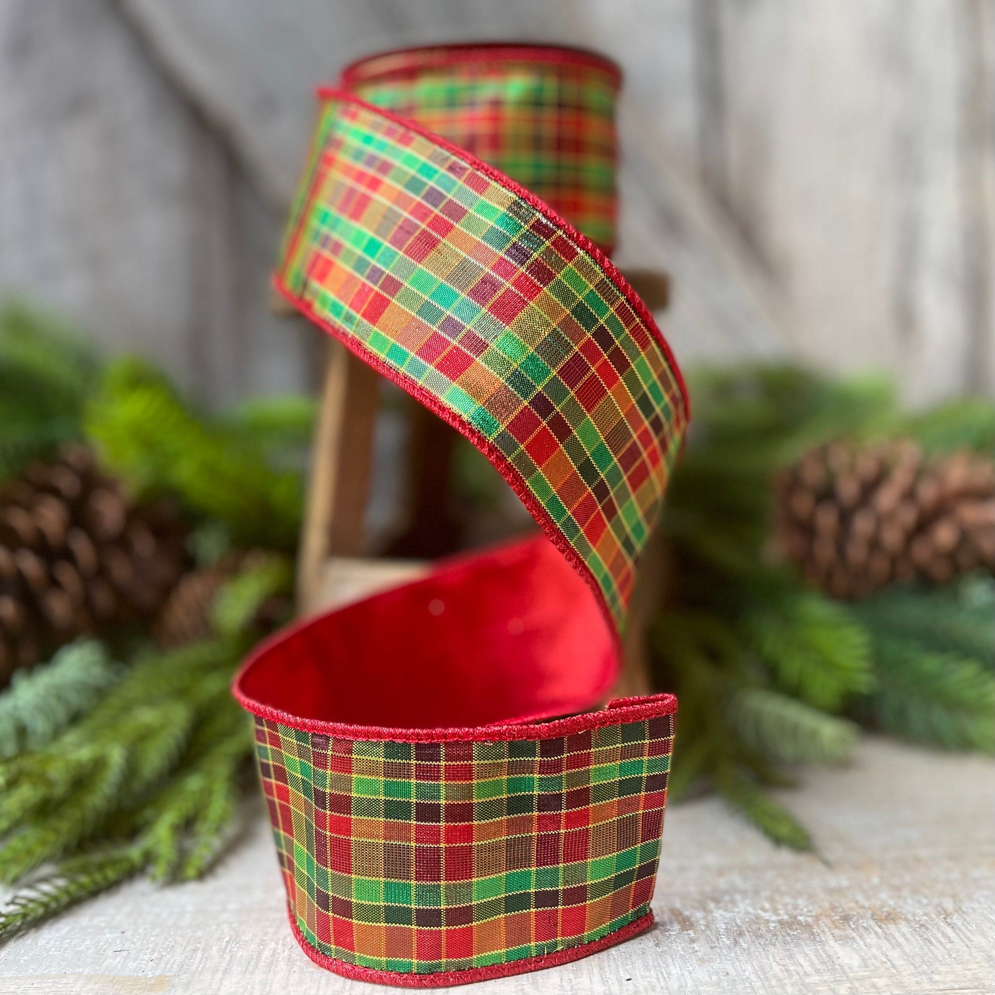 2.5" Christmas Pixie Plaid, Farrisilk Ribbon, Christmas Plaid Ribbon