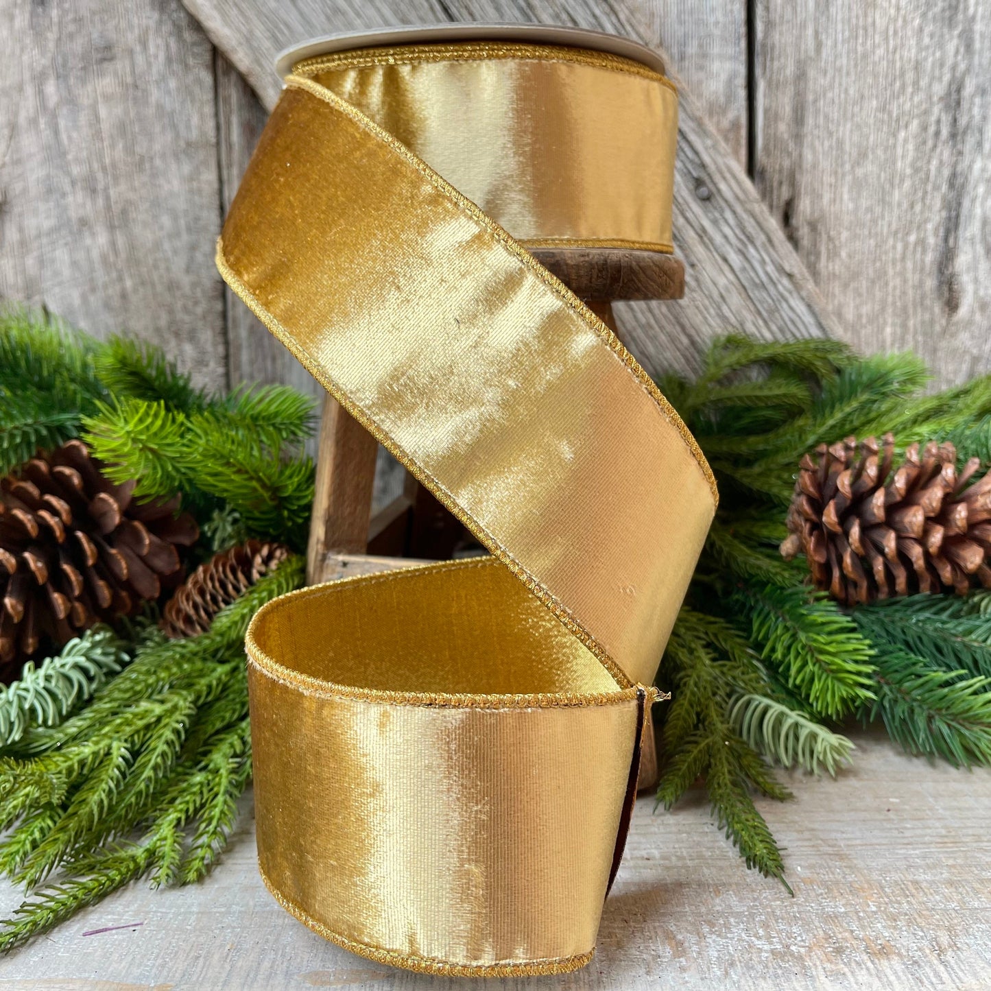 2.5" Gold velvet Ribbon, Farrisilk ribbon, Gold ribbon