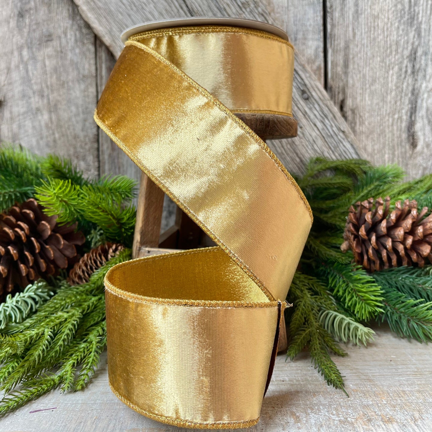 2.5" Gold velvet Ribbon, Farrisilk ribbon, Gold ribbon