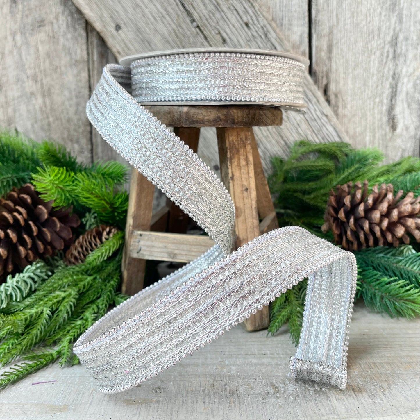 1" Silver Metallic Ribbon, Farrisilk Ribbon