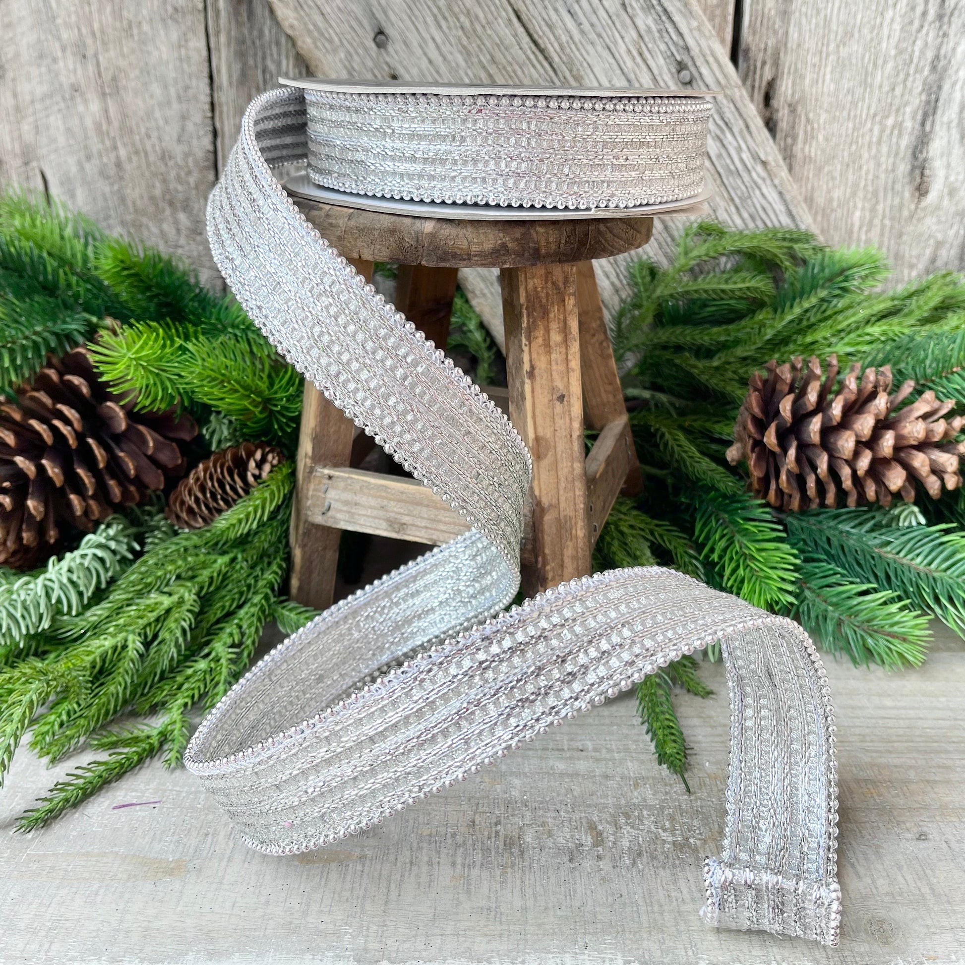 1" Silver Metallic Ribbon, Farrisilk Ribbon