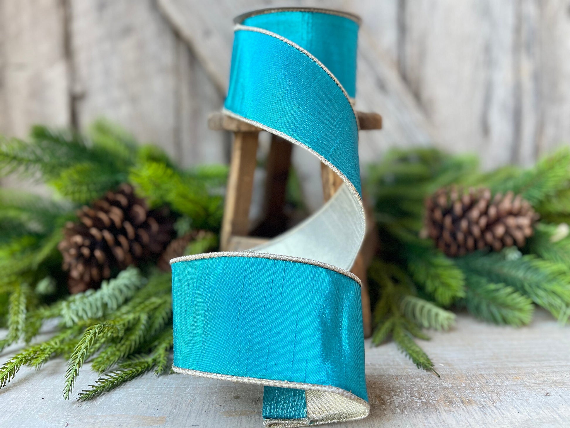 2.5" Turquoise Platinum Luster Ribbon, Farrisilk Ribbon, Teal Luster Ribbon