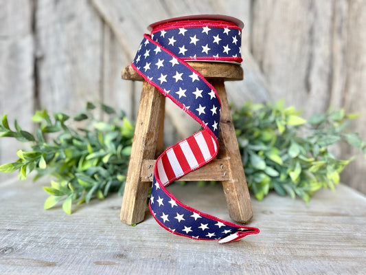 1.5" Patriotic Wired Ribbon, Stars and Stripe Ribbon, American Ribbon