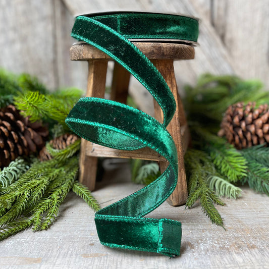 1" Emerald Green Velvet, Farrisilk Ribbon