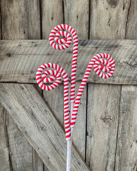 30" Red White Curly Spray, Christmas Curly Spray, Red White Swirl Spray