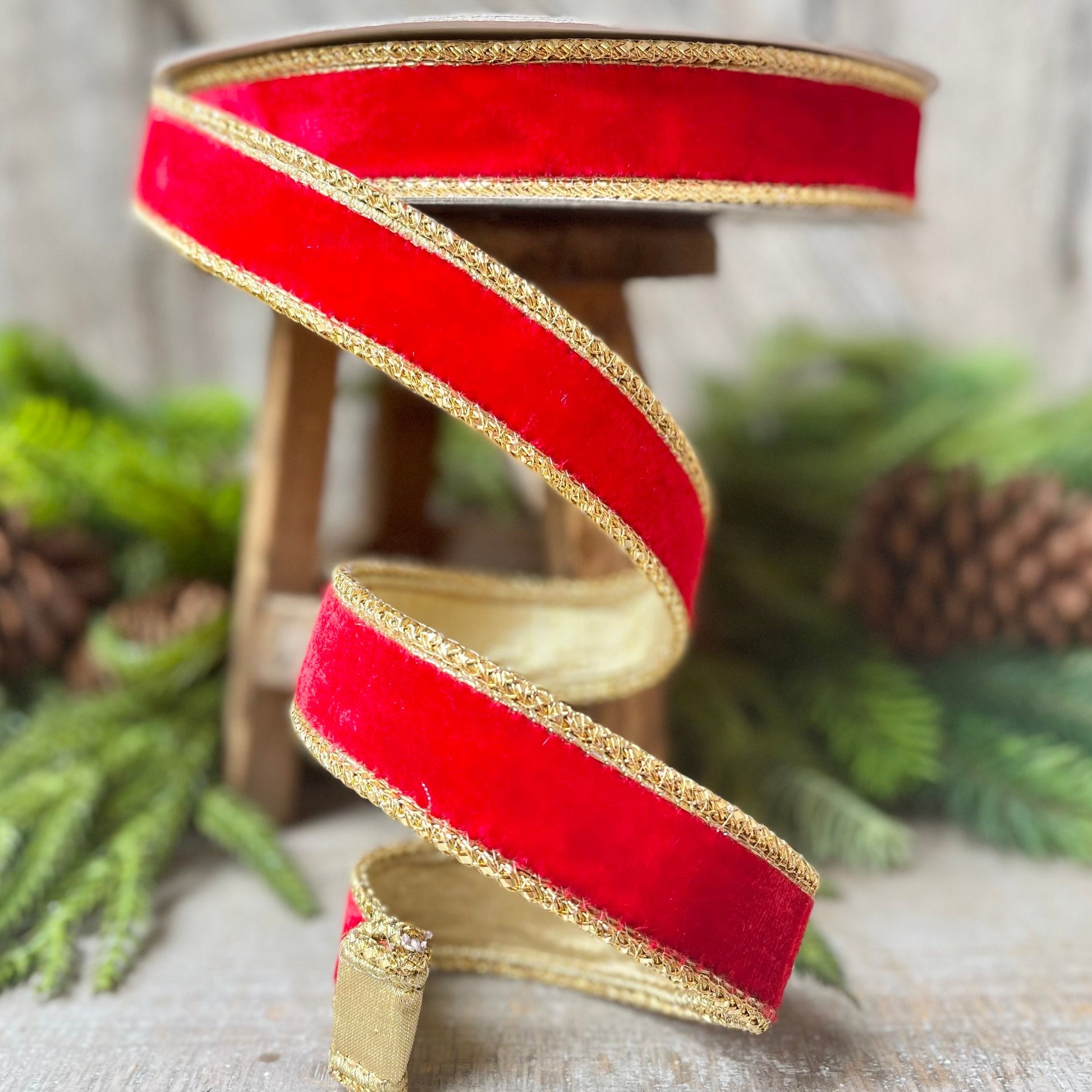 1" Red Royal Velvet Ribbon, Farrisilk Ribbon, Red Velvet Ribbon