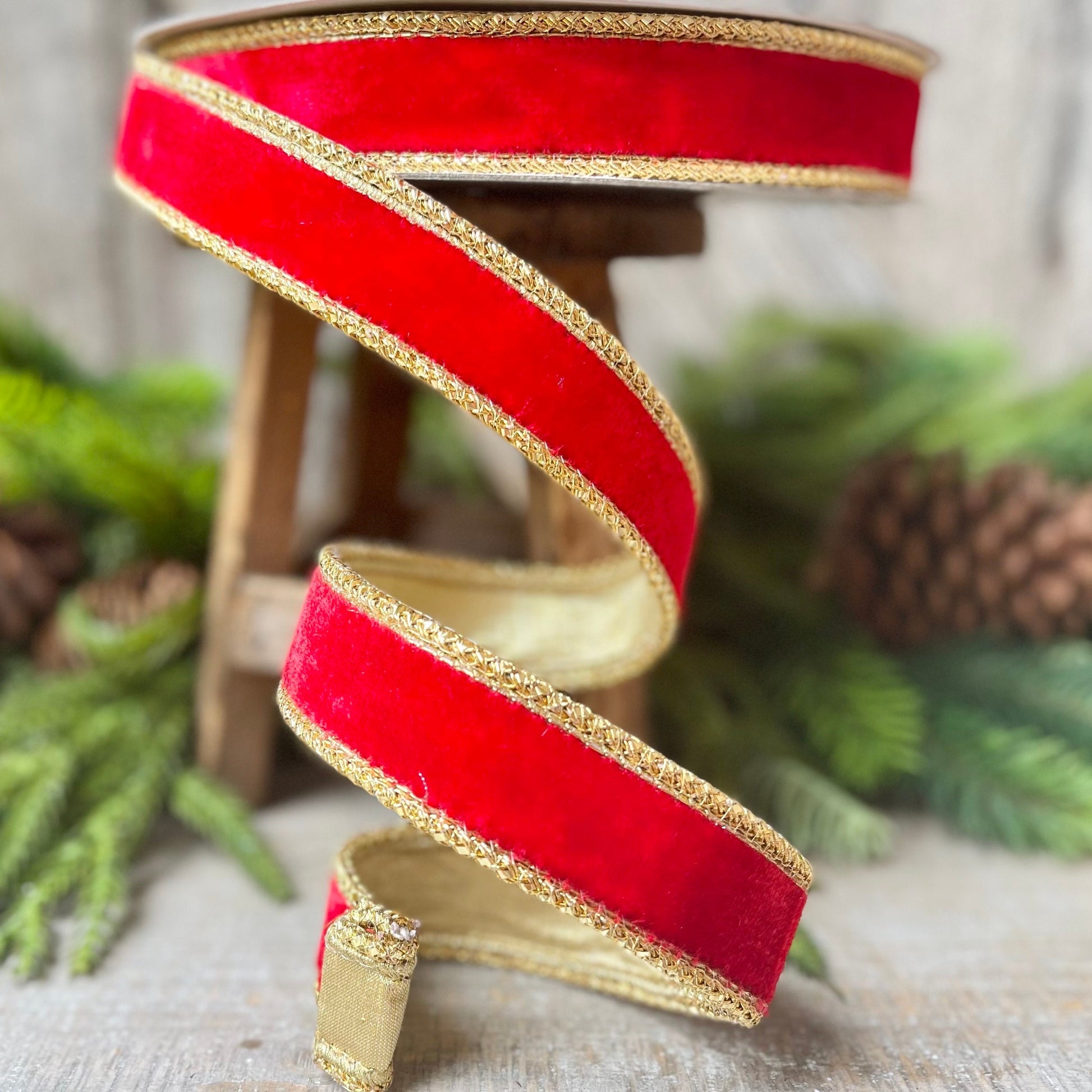 1" Red Royal Velvet Ribbon, Farrisilk Ribbon, Red Velvet Ribbon