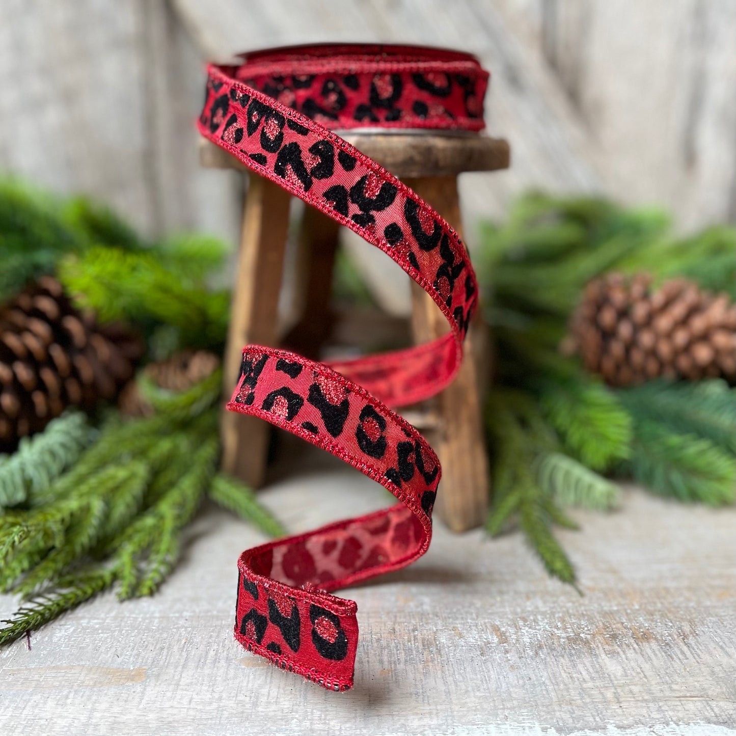 1" Red leopard ribbon, Farrisilk, luxury ribbon