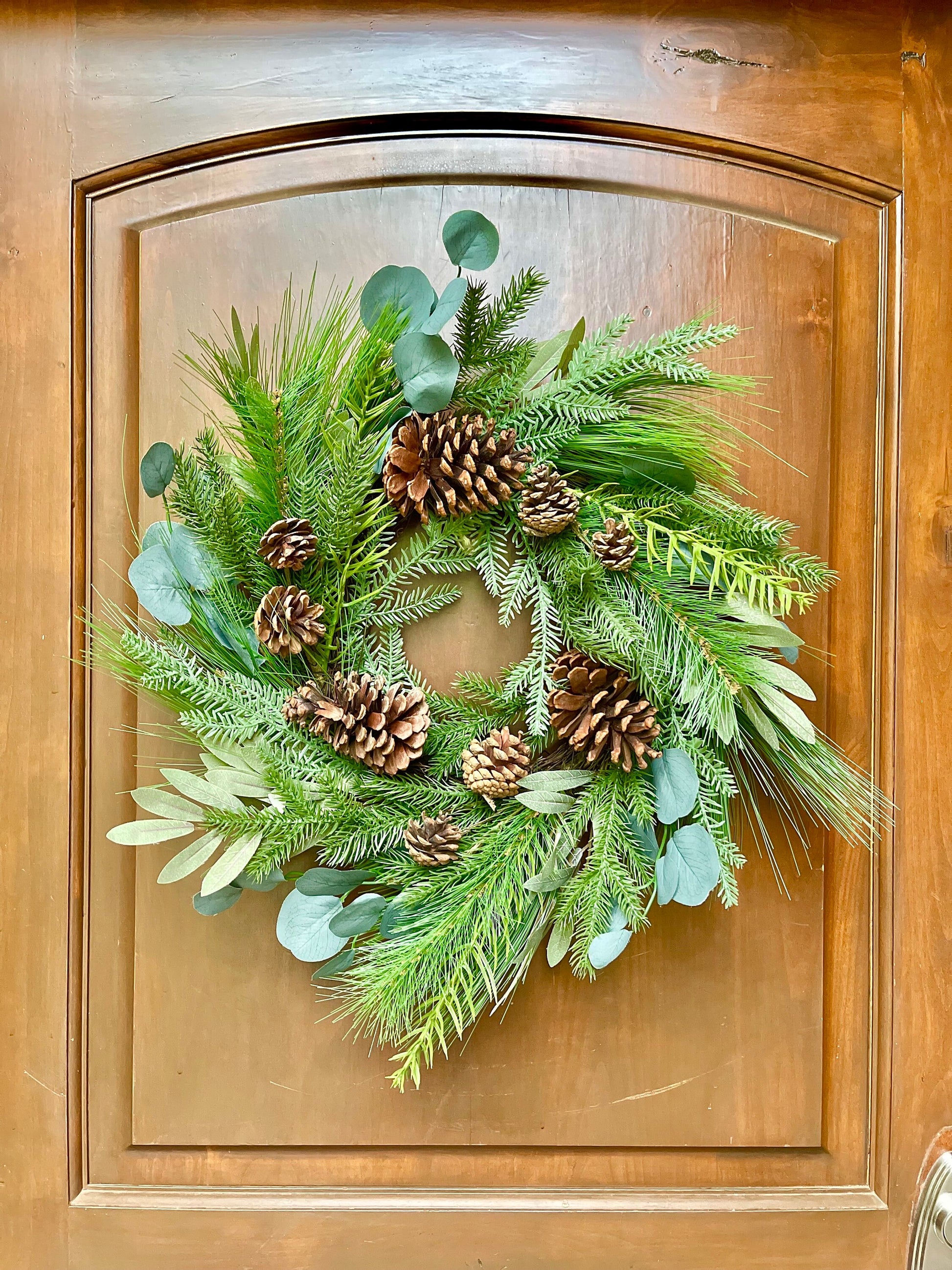 24" Pine Eucalyptus Spruce Pine Cone Wreath, Christmas Wreath, Artificial Wreath