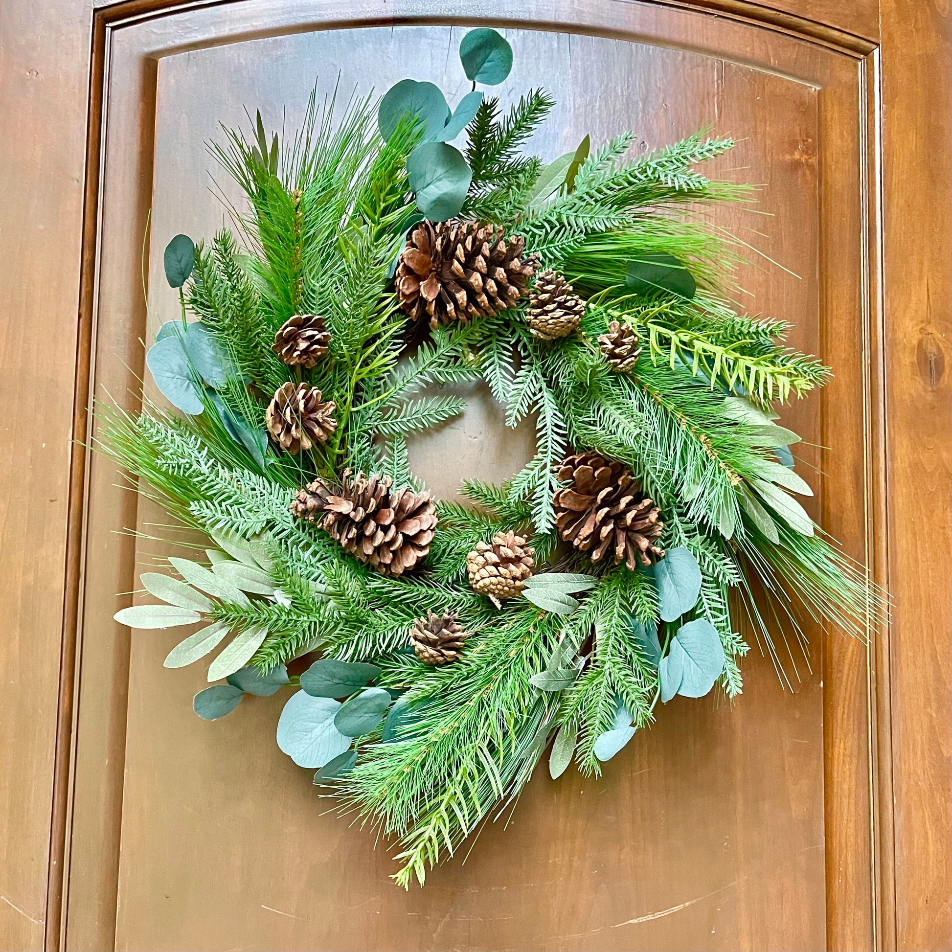 24" Pine Eucalyptus Spruce Pine Cone Wreath, Christmas Wreath, Artificial Wreath