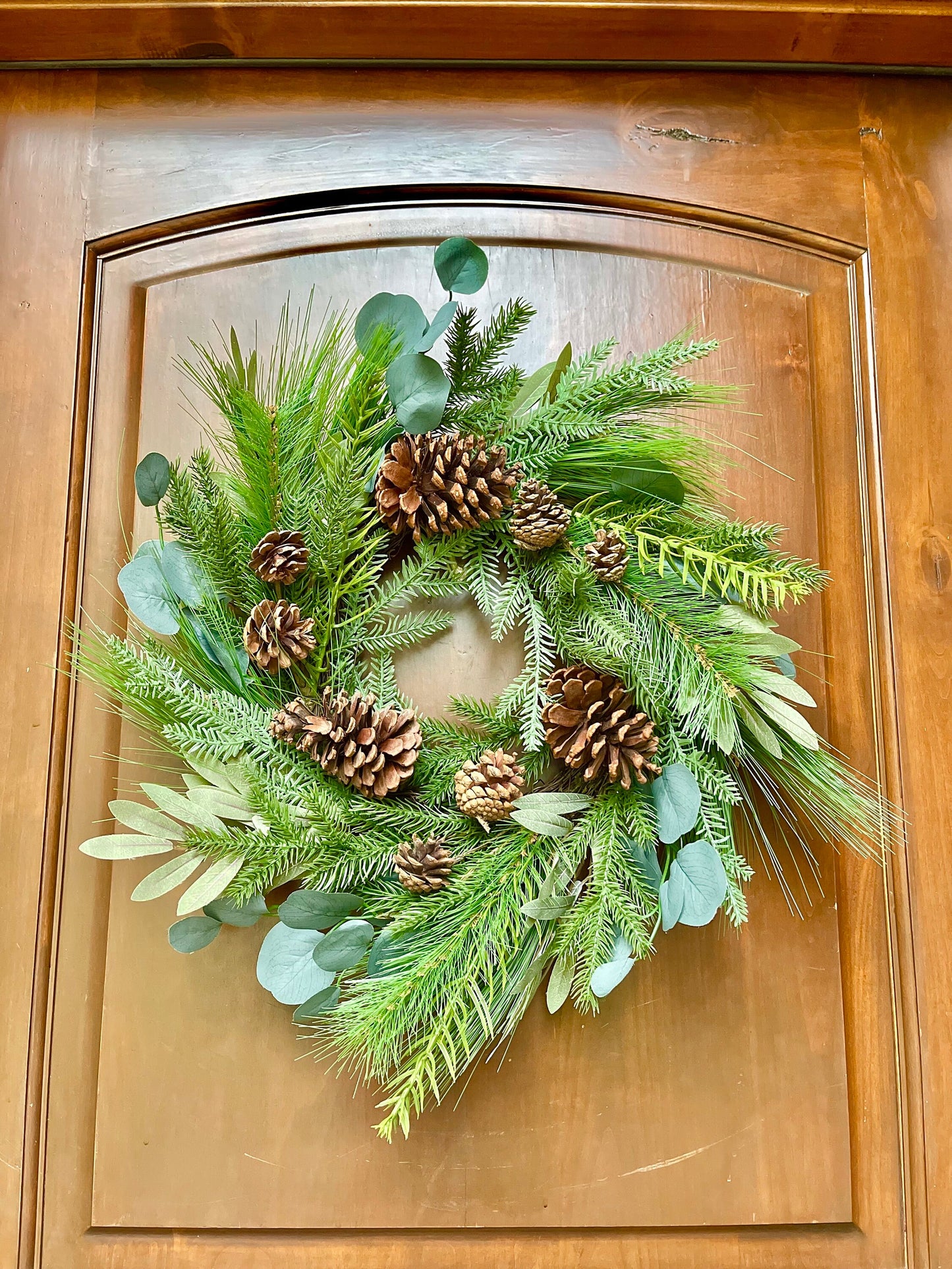 24" Pine Eucalyptus Spruce Pine Cone Wreath, Christmas Wreath, Artificial Wreath