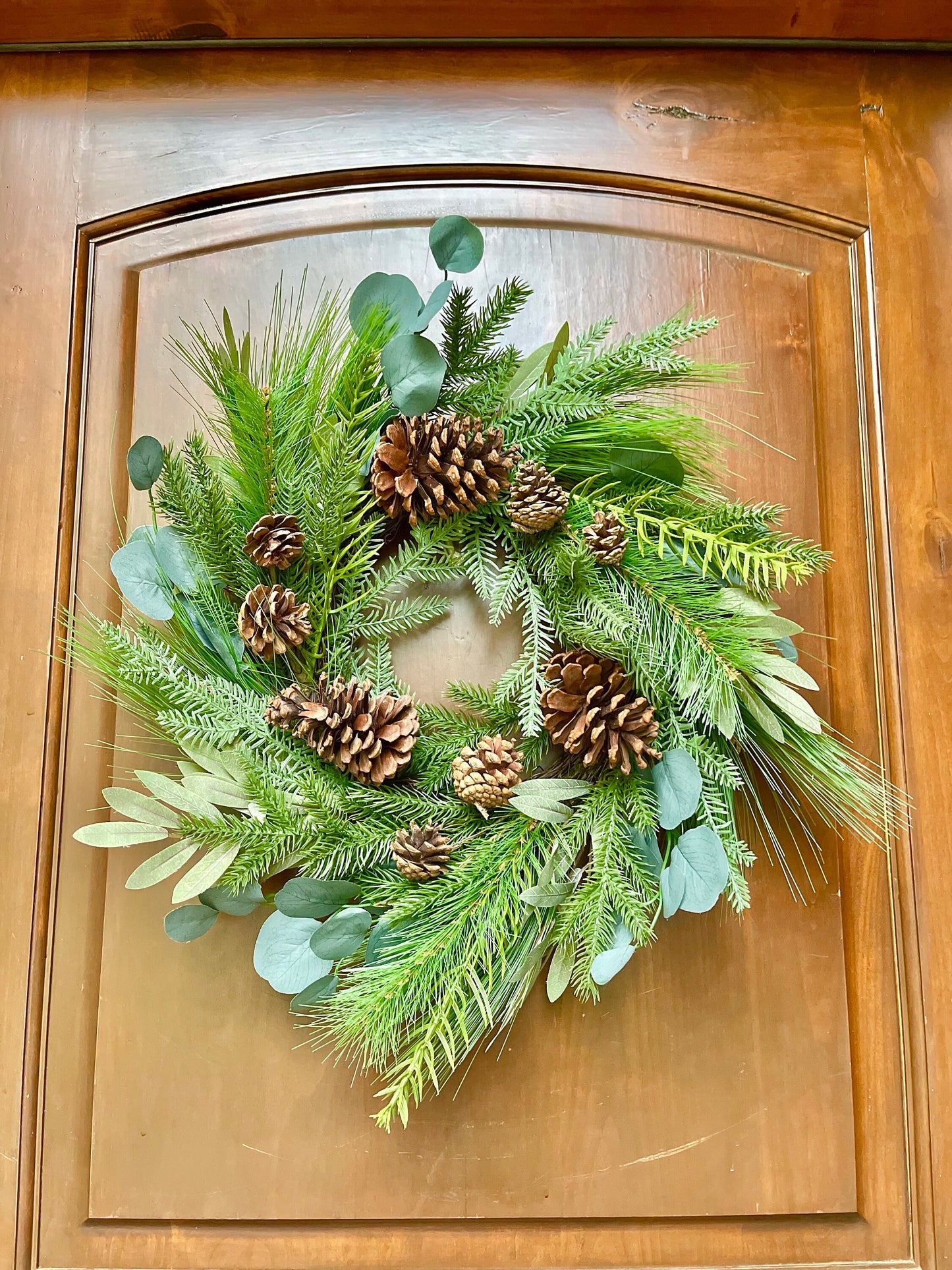 24" Pine Eucalyptus Spruce Pine Cone Wreath, Christmas Wreath, Artificial Wreath