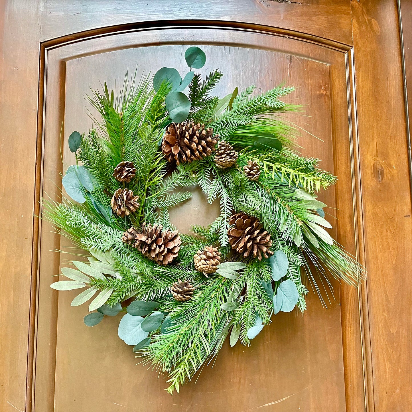 24" Pine Eucalyptus Spruce Pine Cone Wreath, Christmas Wreath, Artificial Wreath