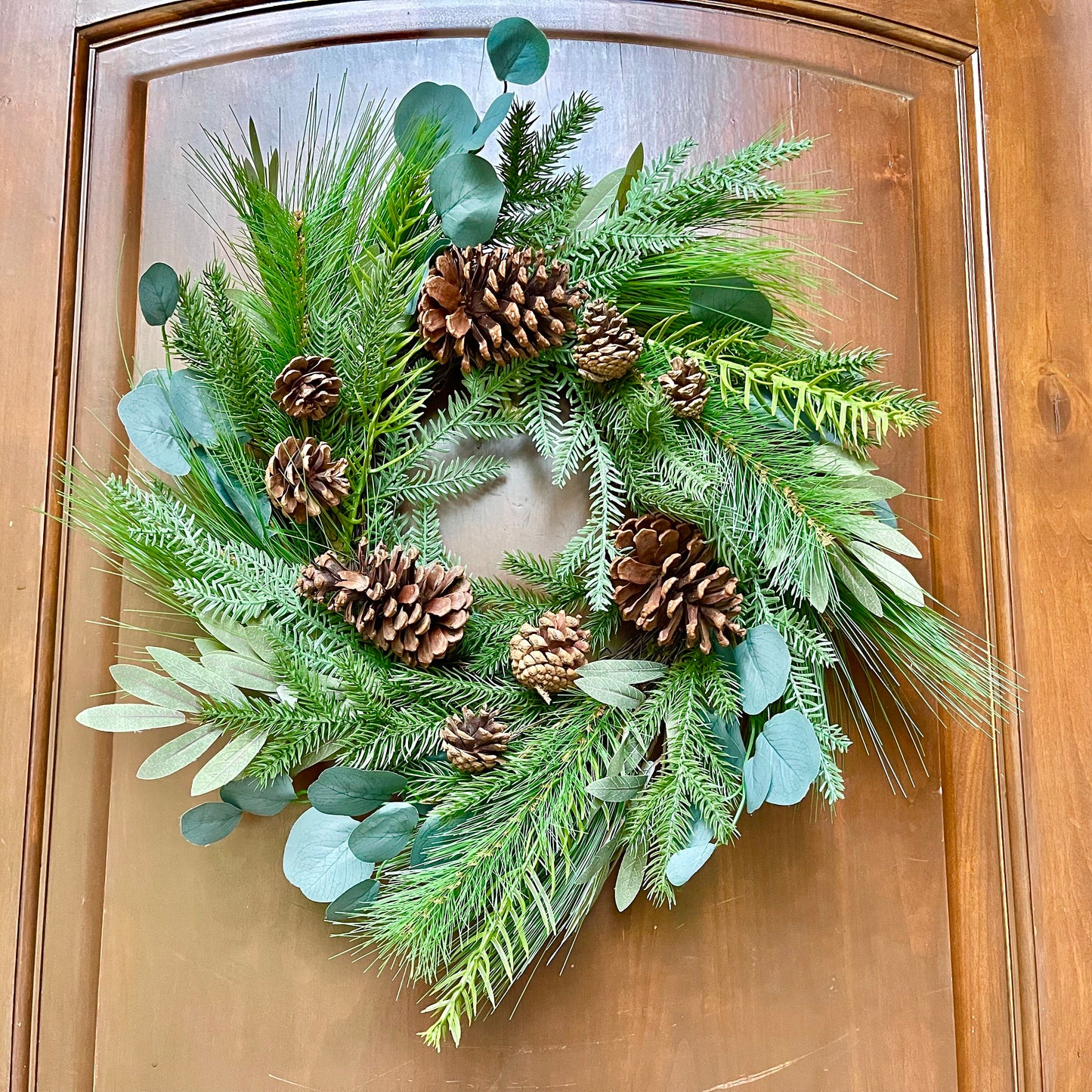 24" Pine Eucalyptus Spruce Pine Cone Wreath, Christmas Wreath, Artificial Wreath