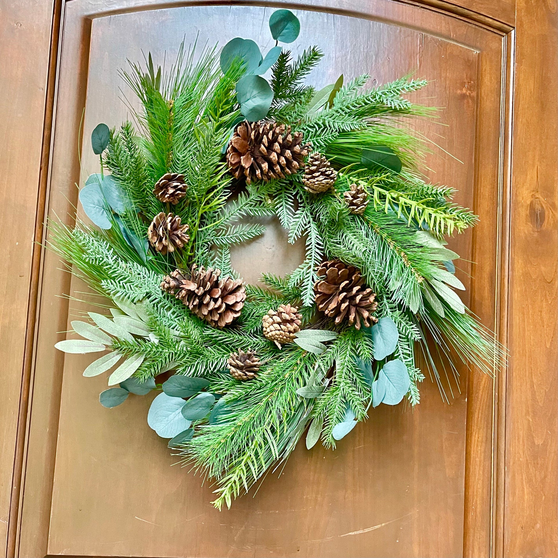 24" Pine Eucalyptus Spruce Pine Cone Wreath, Christmas Wreath, Artificial Wreath