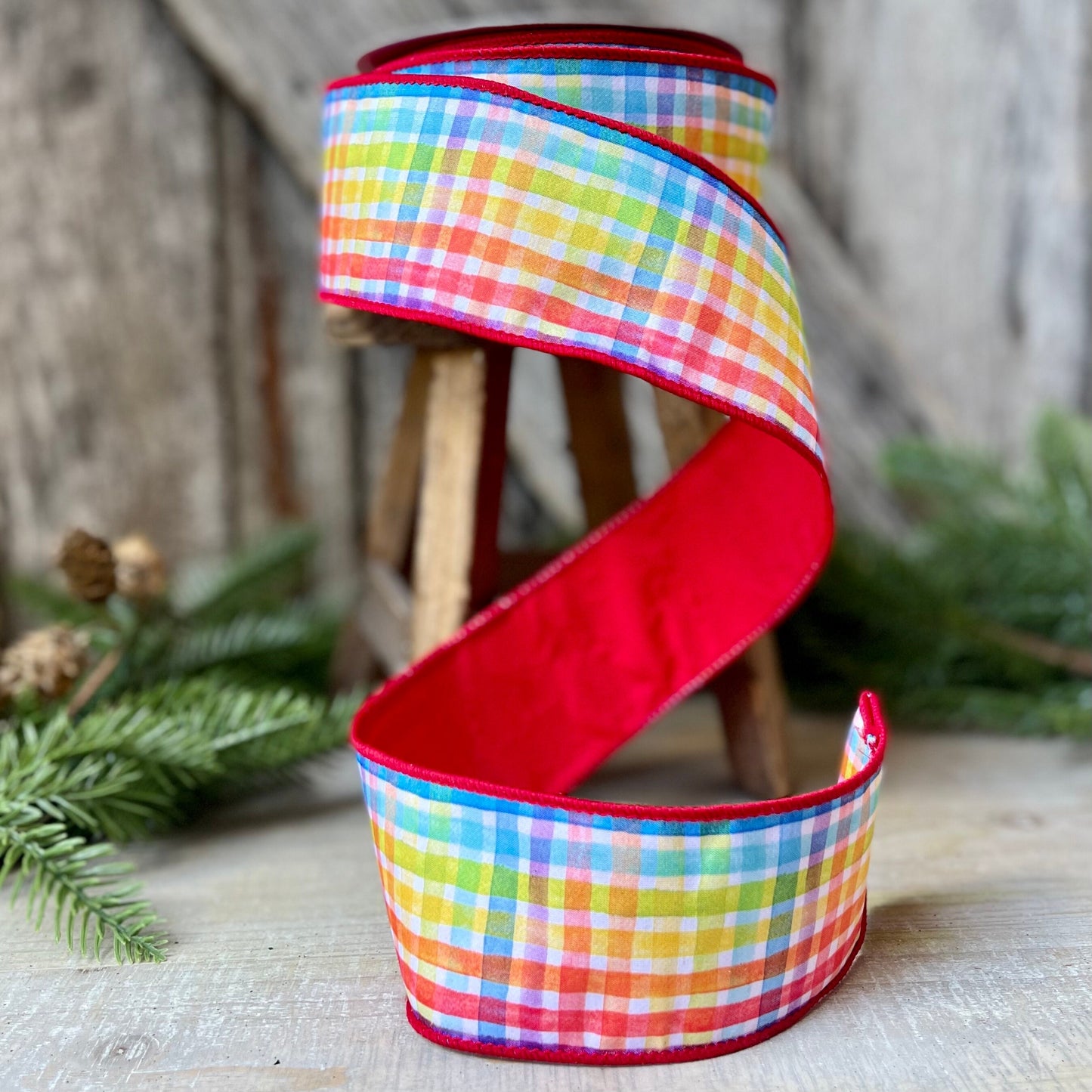 2.5" Rainbow Plaid Ribbon, Christmas Ribbon, Colorful Ribbon