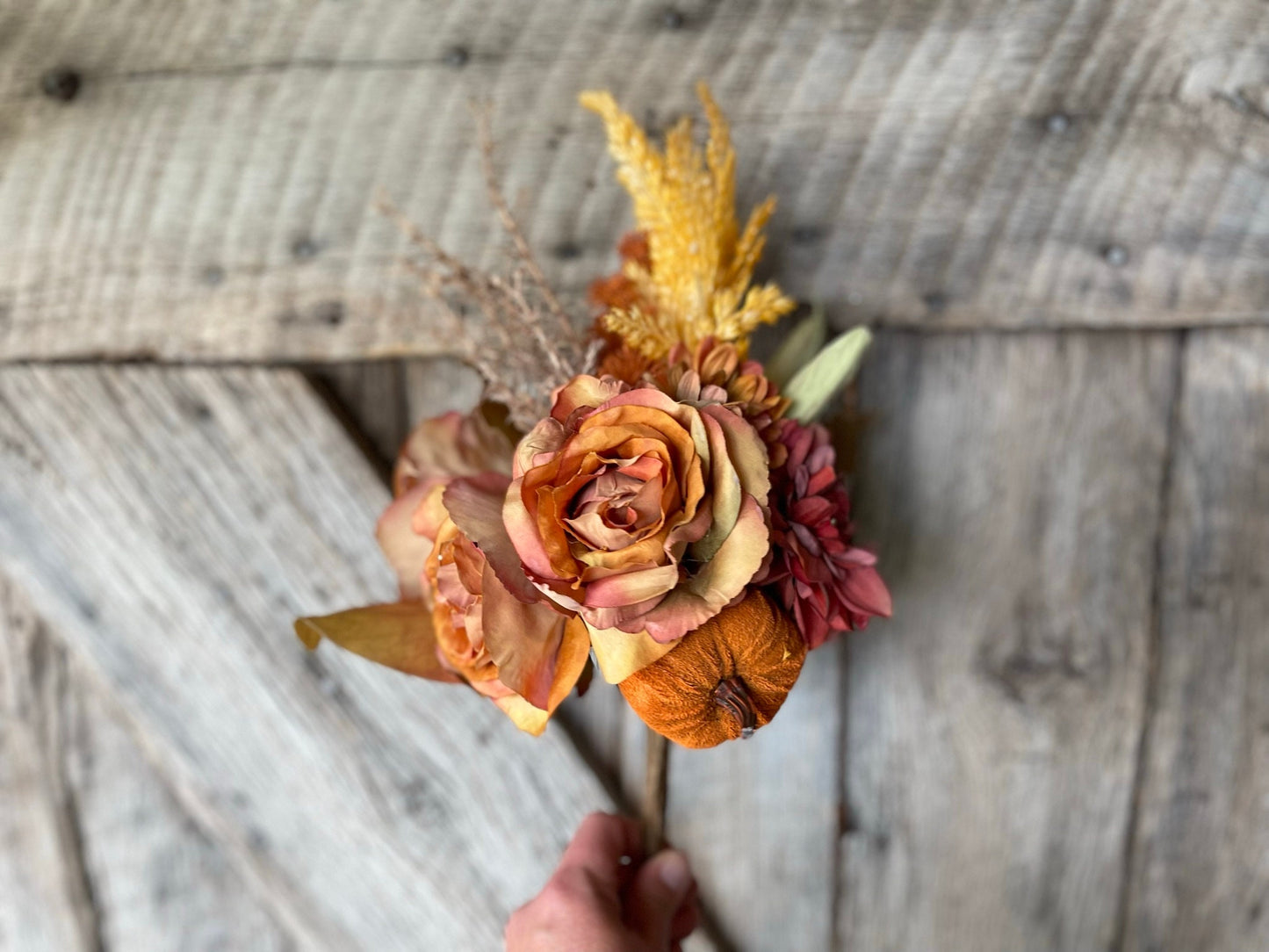 14" Pumpkin Rose Floral Bush, Fall Floral Boquet, Fall Floral Bush