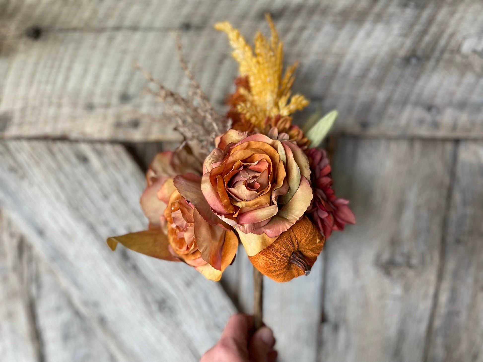 14" Pumpkin Rose Floral Bush, Fall Floral Boquet, Fall Floral Bush