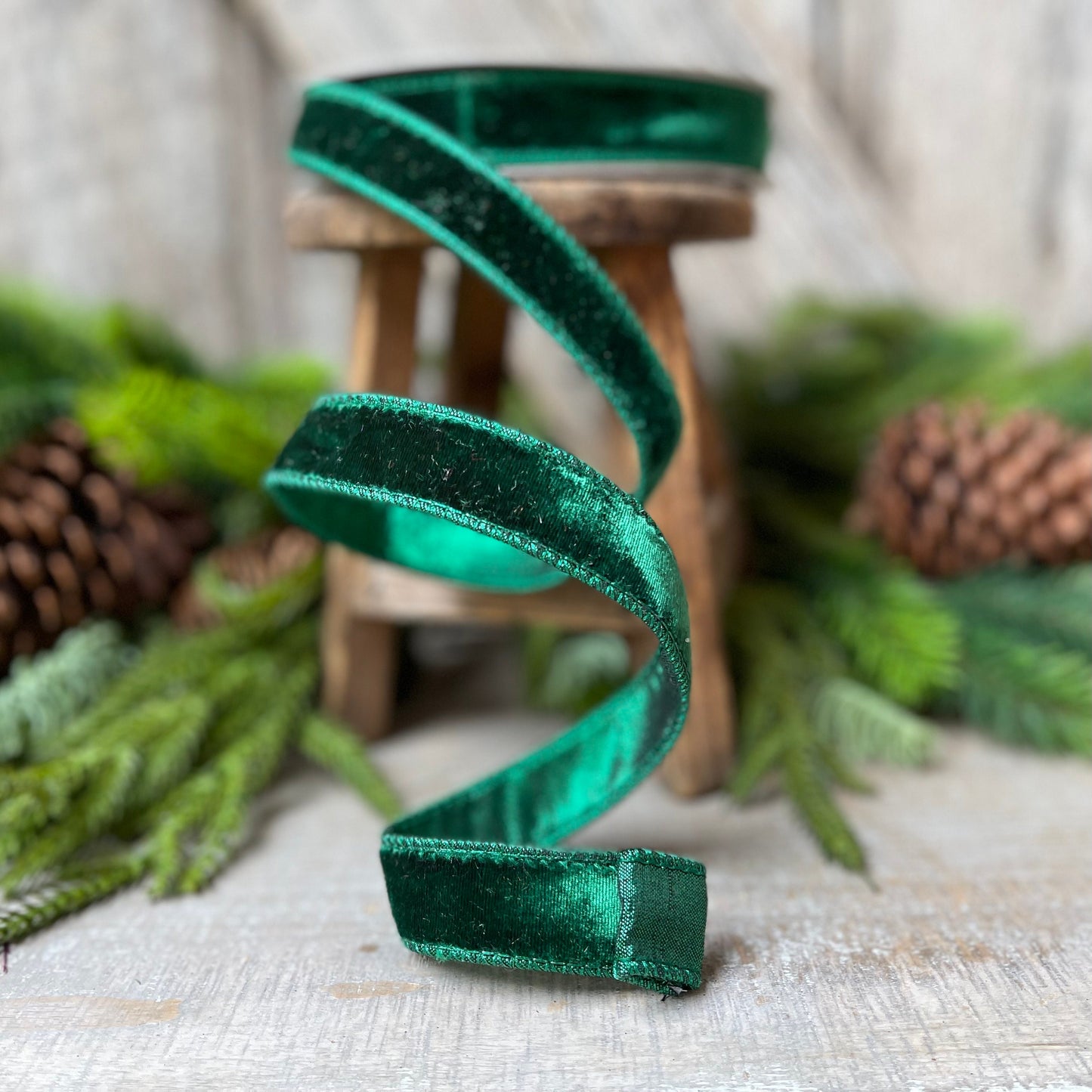 1" Emerald Velvet, Christmas Tree Ribbon, Farrisilk Velvet