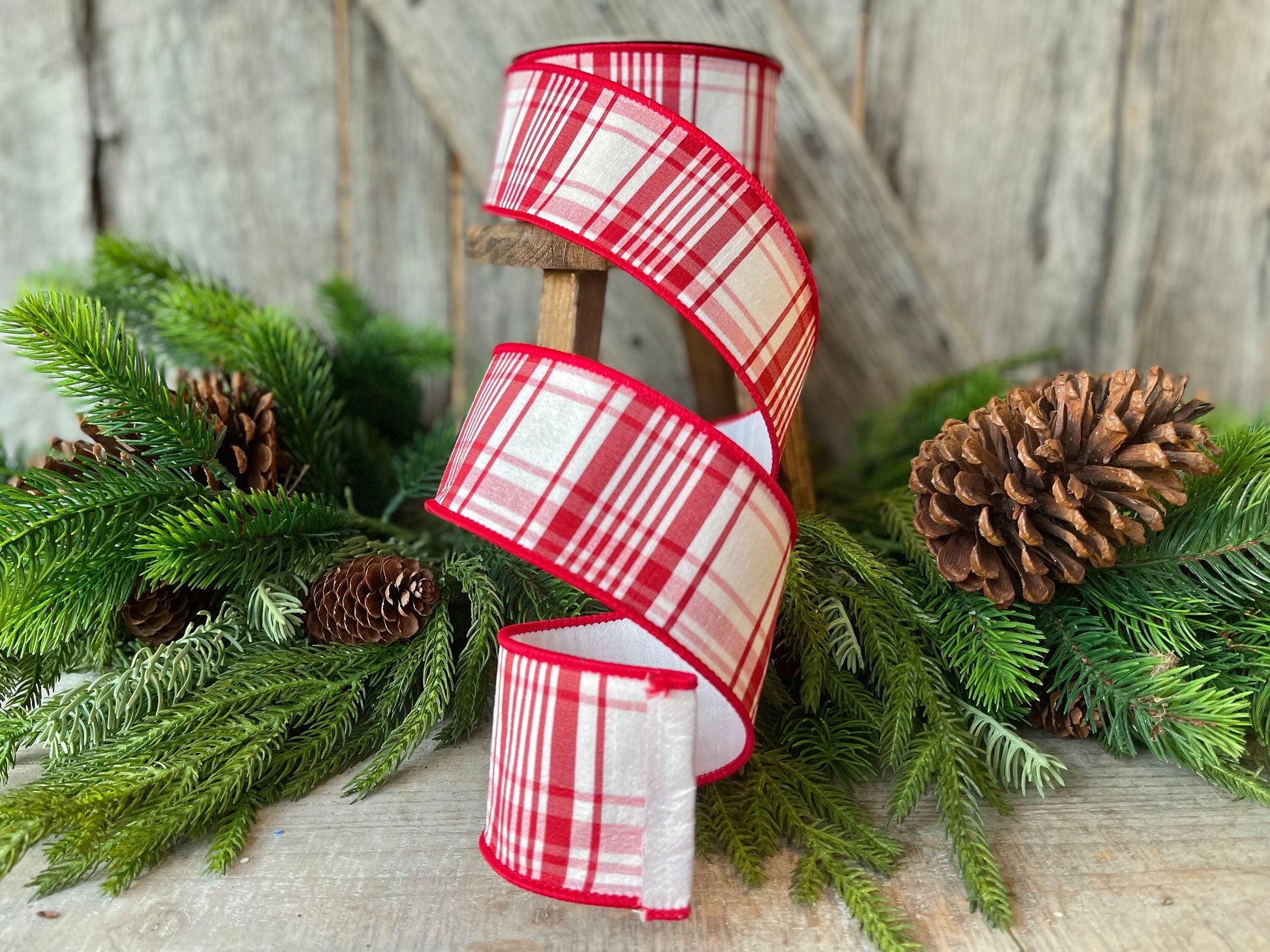 2.5" Red White Christmas PLaid Ribbon, Farrisilk Plaid, Julian Plaid