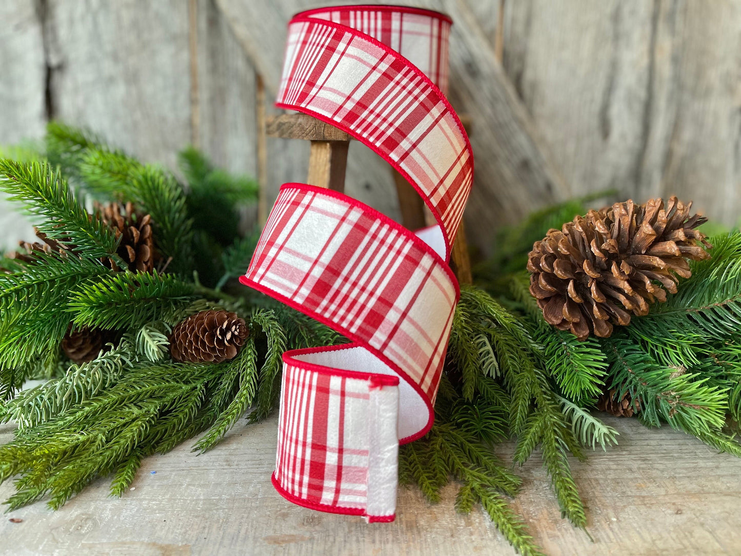 2.5" Red White Christmas PLaid Ribbon, Farrisilk Plaid, Julian Plaid