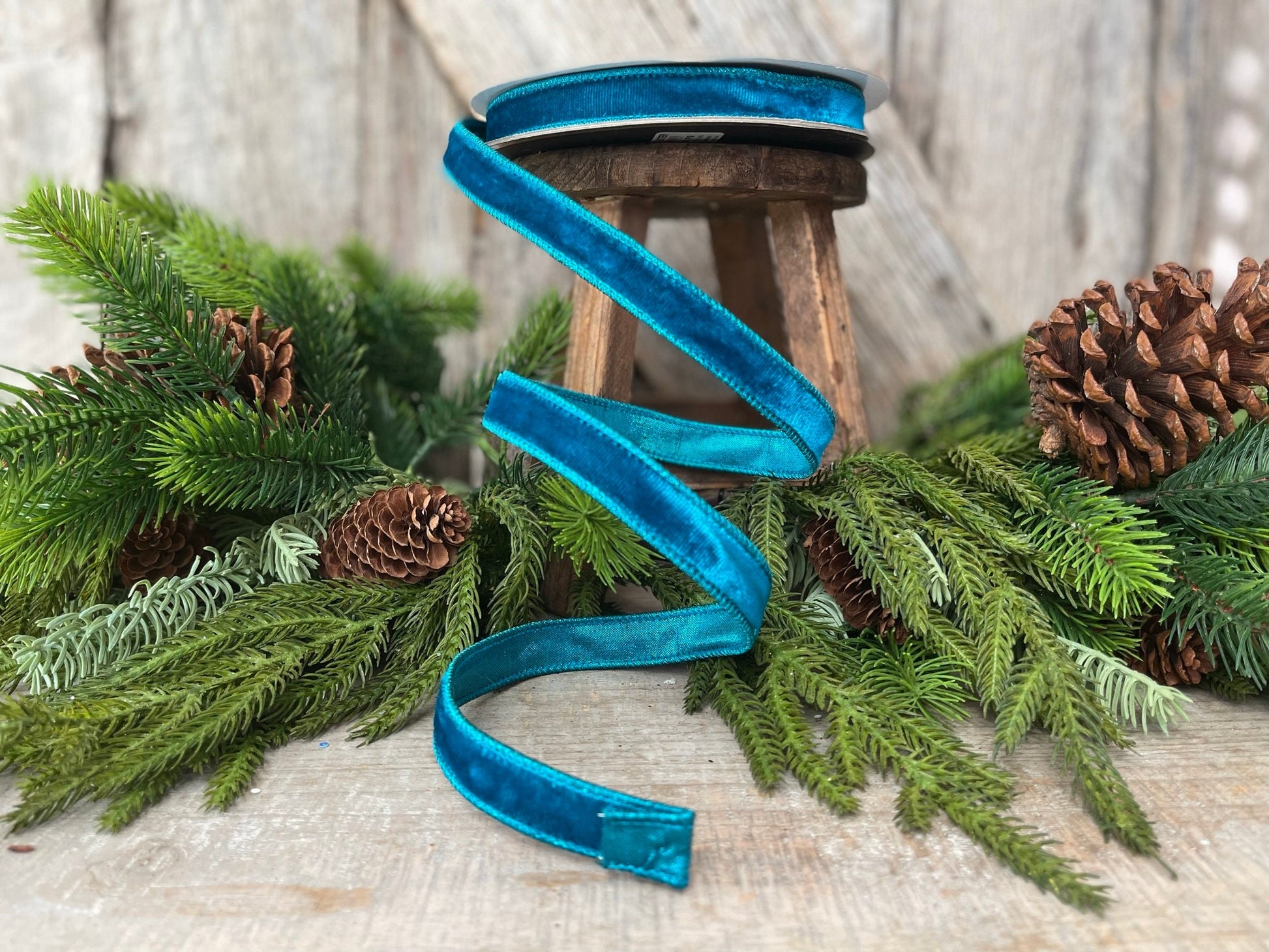 3/4" Turquoise Velvet Luster RIbbon, Farrisilk Ribbon