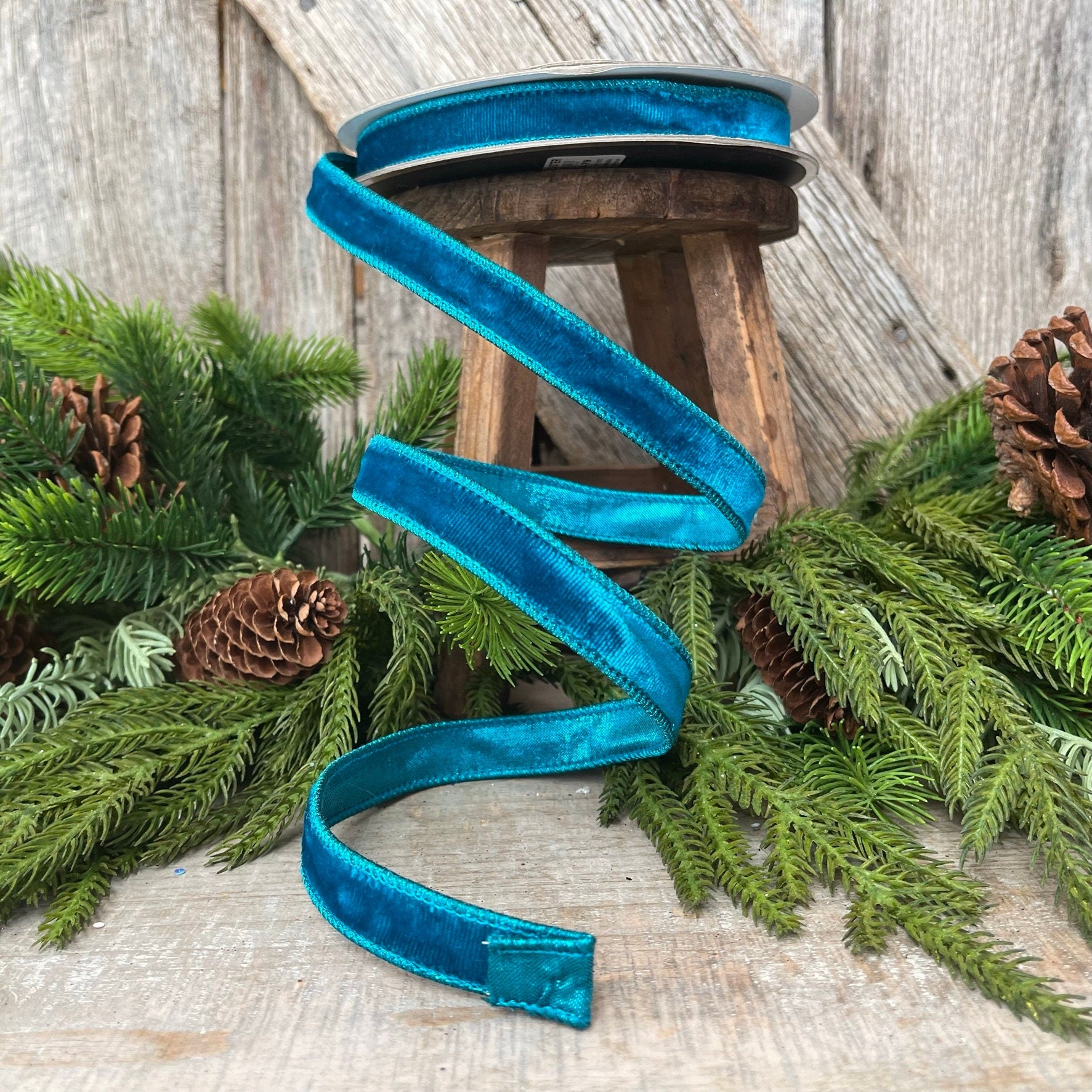 3/4" Turquoise Velvet Luster RIbbon, Farrisilk Ribbon