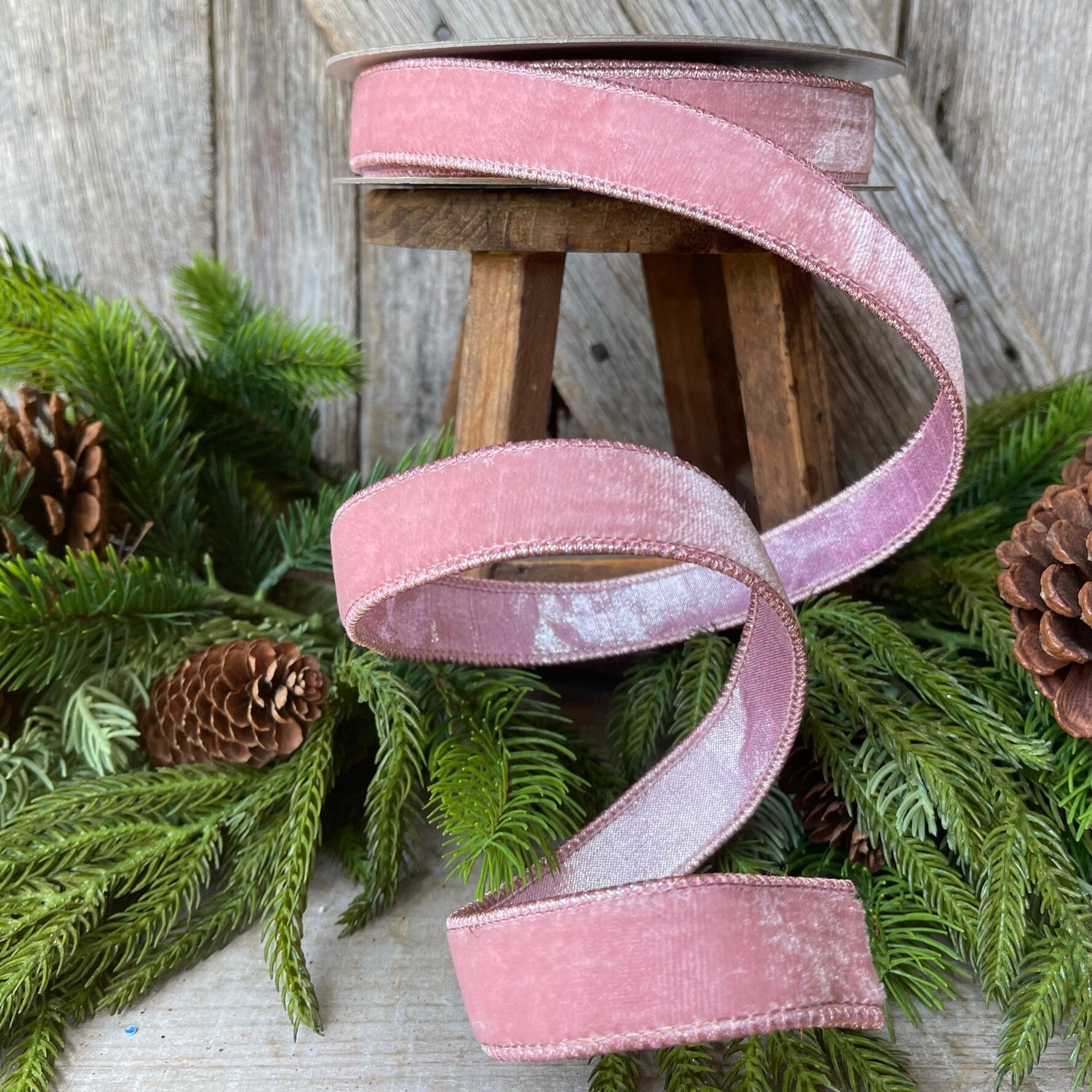 1" Pink Velvet Luster Ribbon, Farrisilk