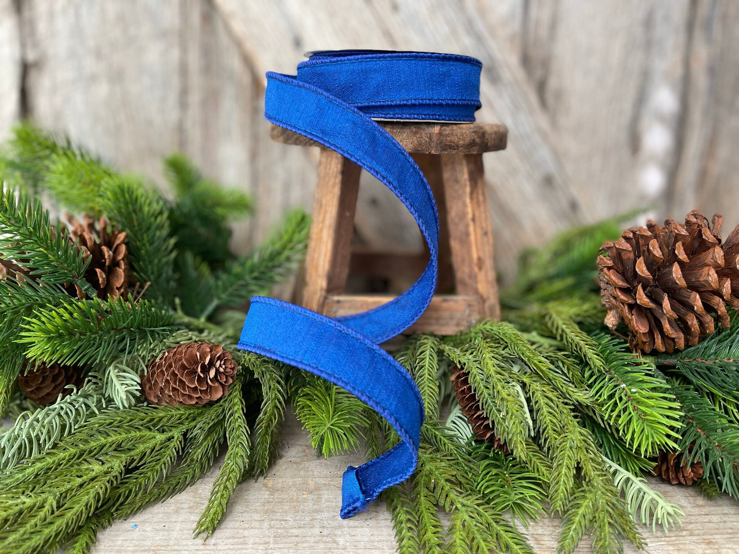 1" Royal Blue Ribbon, Farrisilk Shabby Silk, blue Christmas ribbon