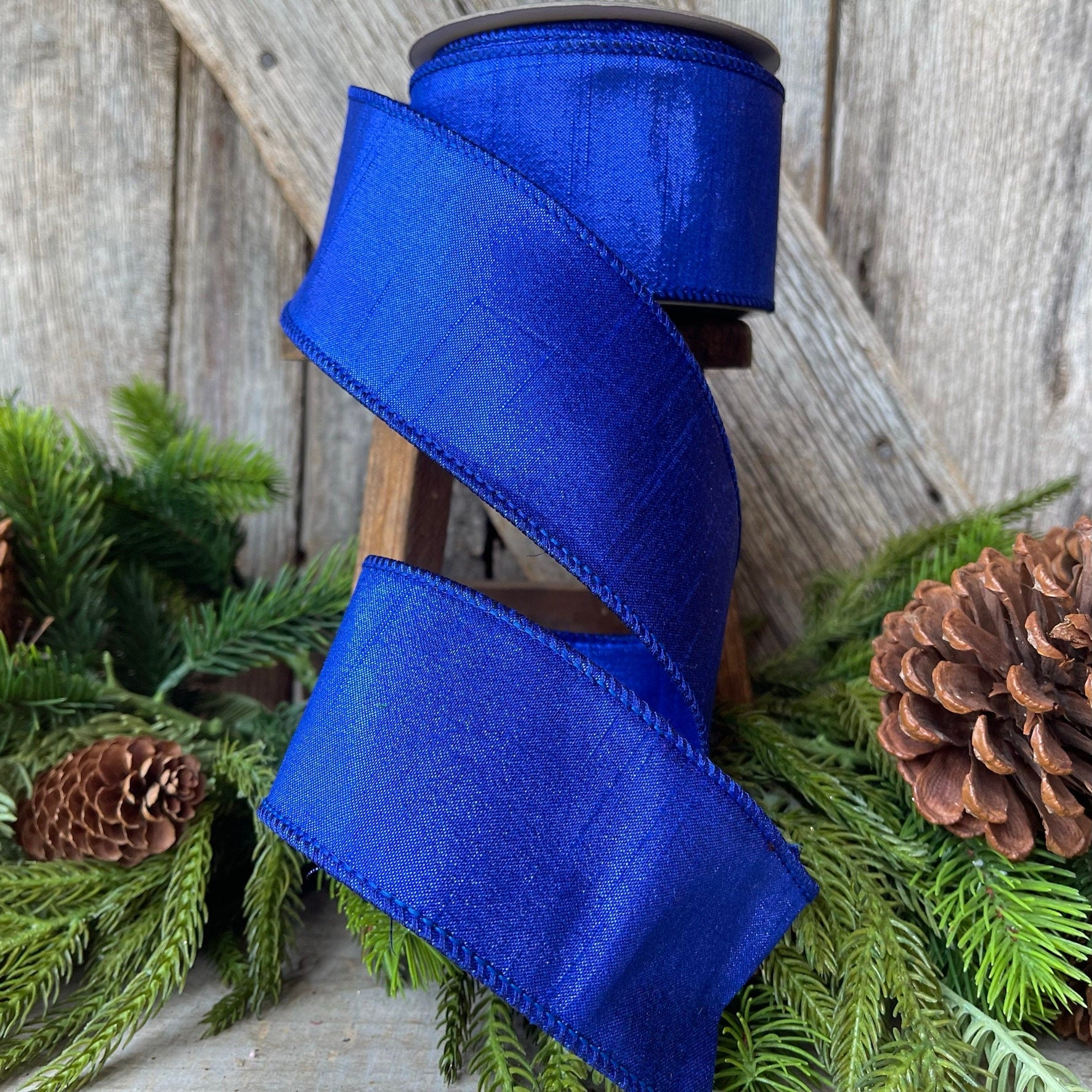 2.5" Royal Blue Luster Ribbon, wired Ribbon, Wreath RIbbon