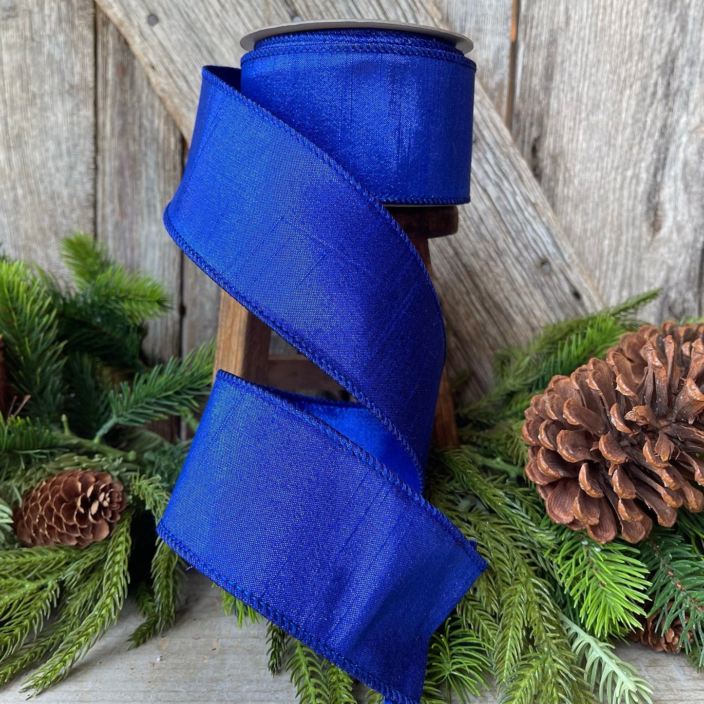 2.5" Royal Blue Luster Ribbon, wired Ribbon, Wreath RIbbon