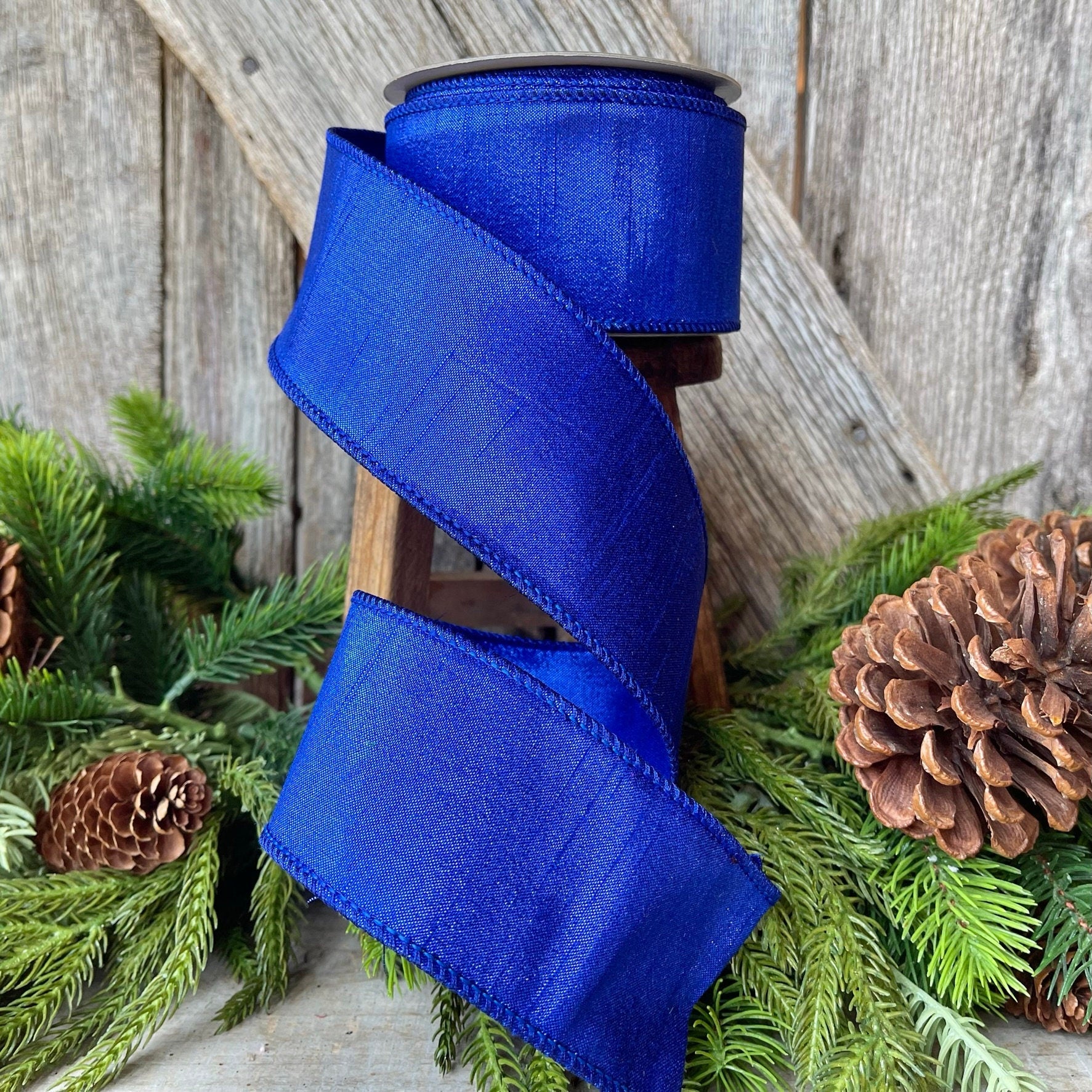 2.5" Royal Blue Luster Ribbon, wired Ribbon, Wreath RIbbon