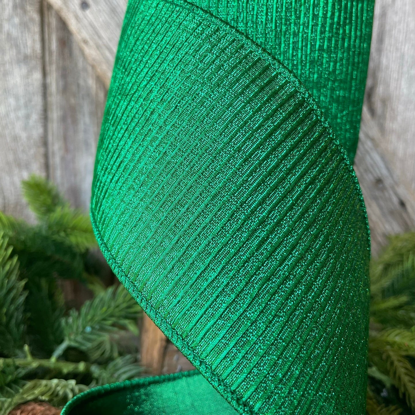 4" Emerald Green Pleated Metallic Ribbon, Farrisilk Ribbon,Wired Ribbon, Holiday Ribbon