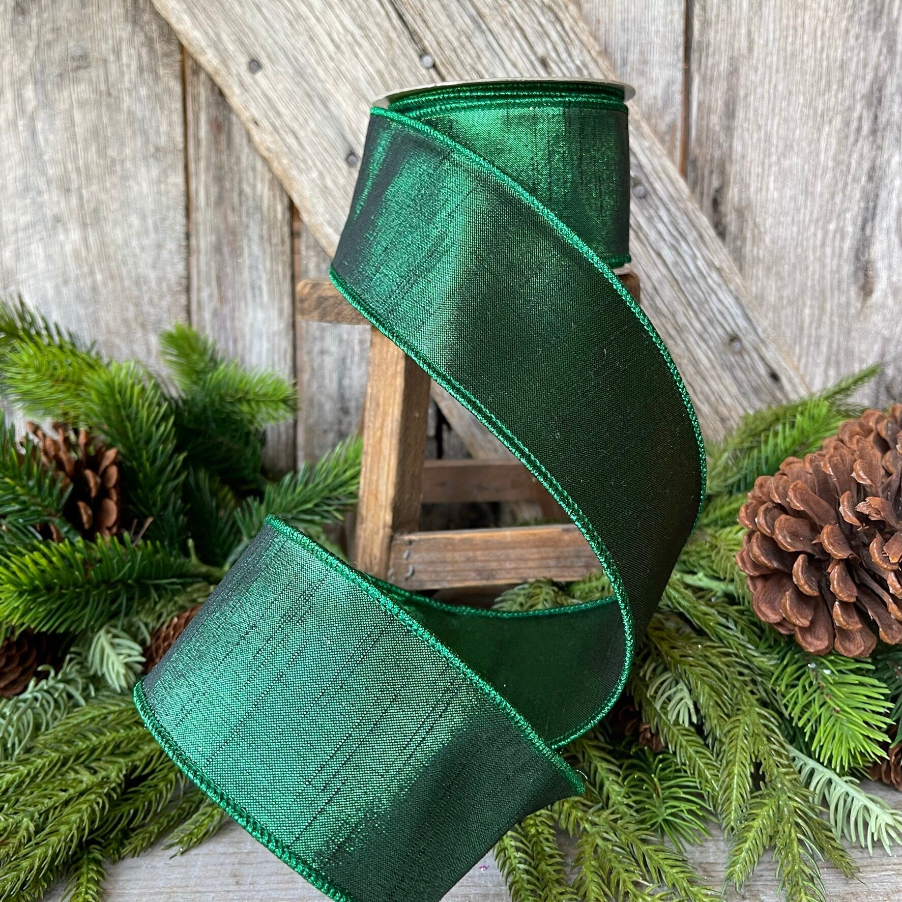 2.5" Emerald Green Luster Ribbon, Farrisilk, wired Ribbon