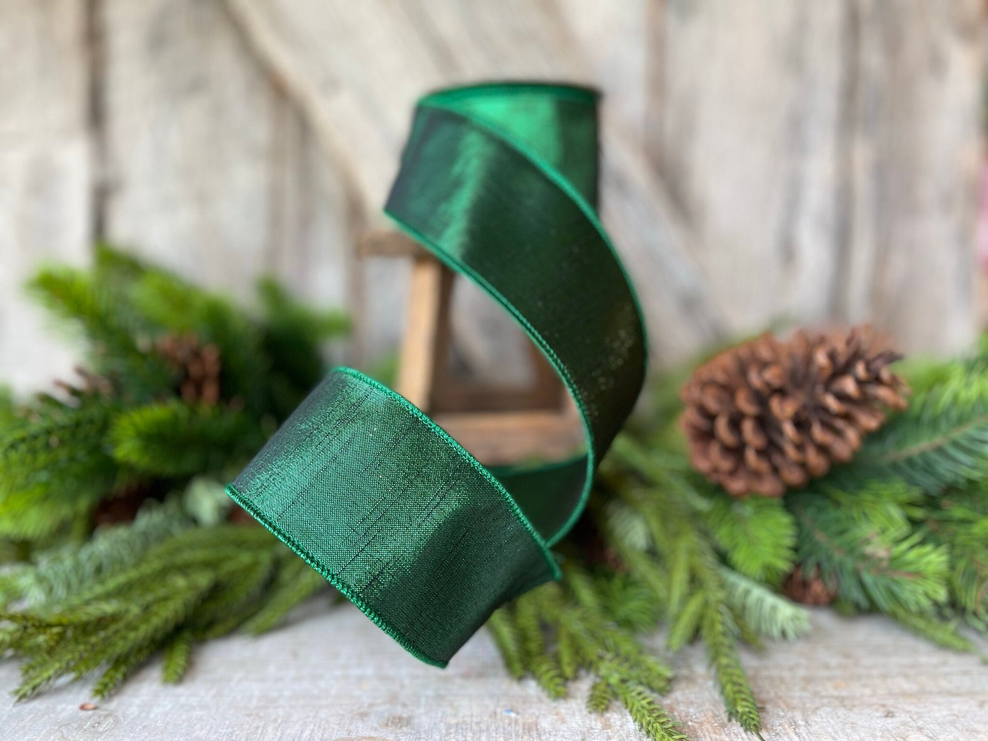 2.5" Emerald Green Luster Ribbon, Farrisilk, wired Ribbon