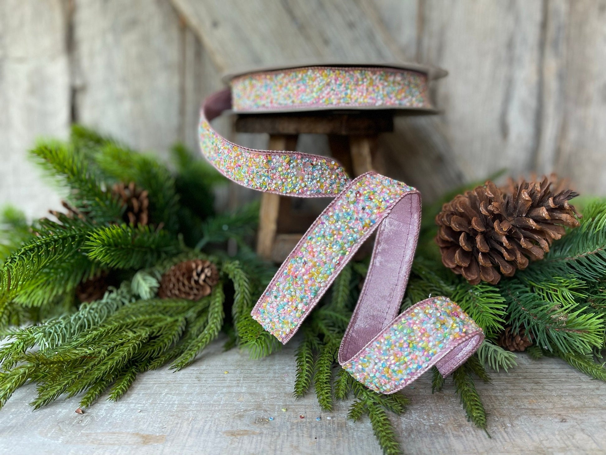 1.5" Sprinkles Ribbon, Farrisilk Ribbon, Beaded RIbbon