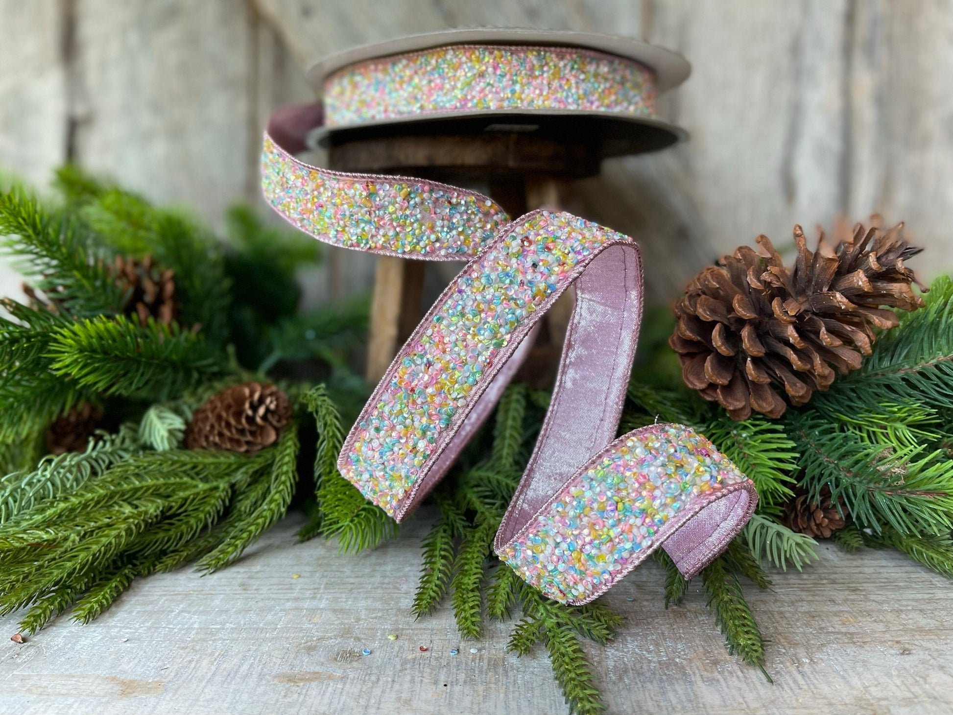 1.5" Sprinkles Ribbon, Farrisilk Ribbon, Beaded RIbbon