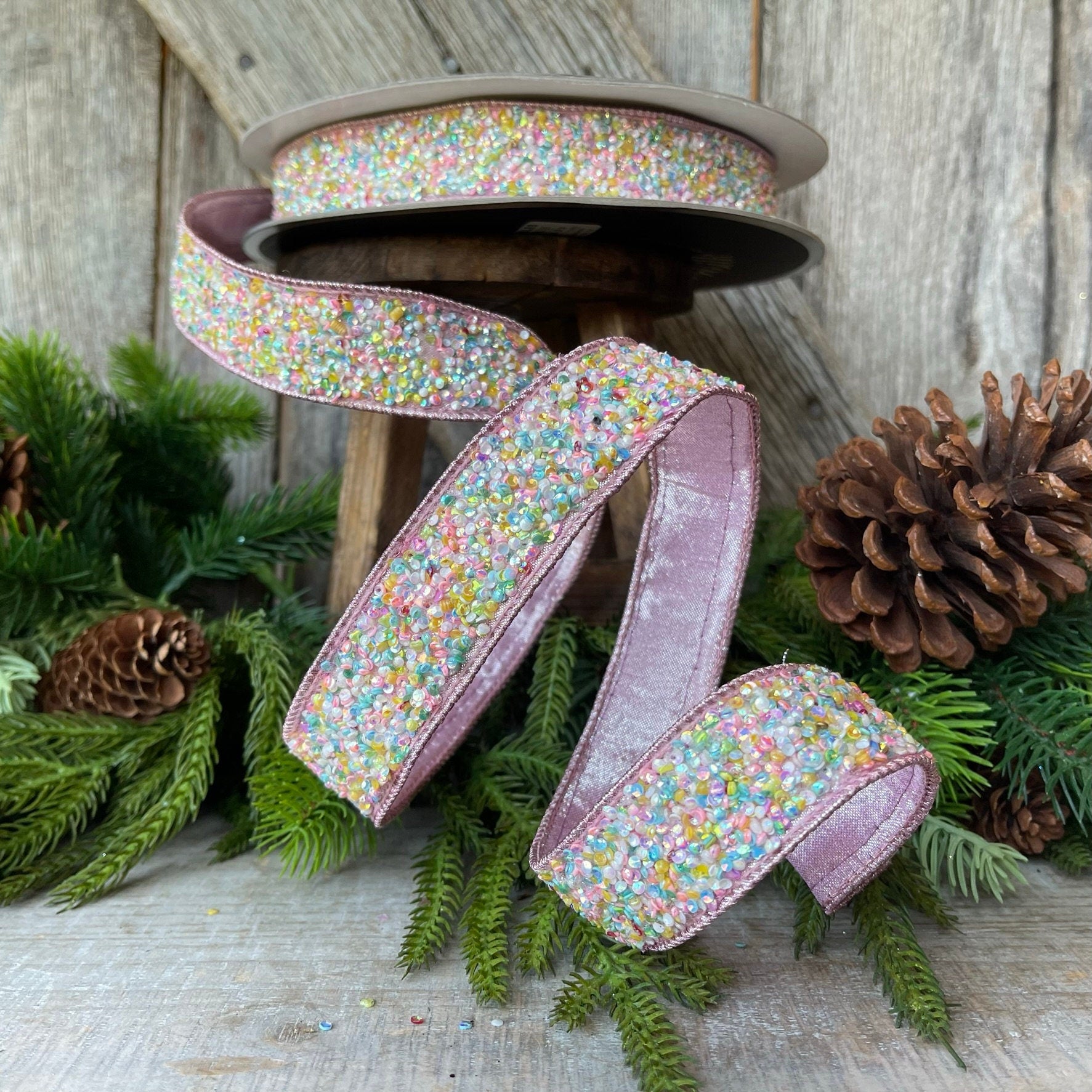 1.5" Sprinkles Ribbon, Farrisilk Ribbon, Beaded RIbbon