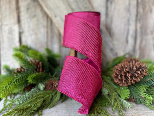 4" Hot Pink Pleated Metallic Ribbon, Fuchsia Ribbbon, Farrisilk Ribbon