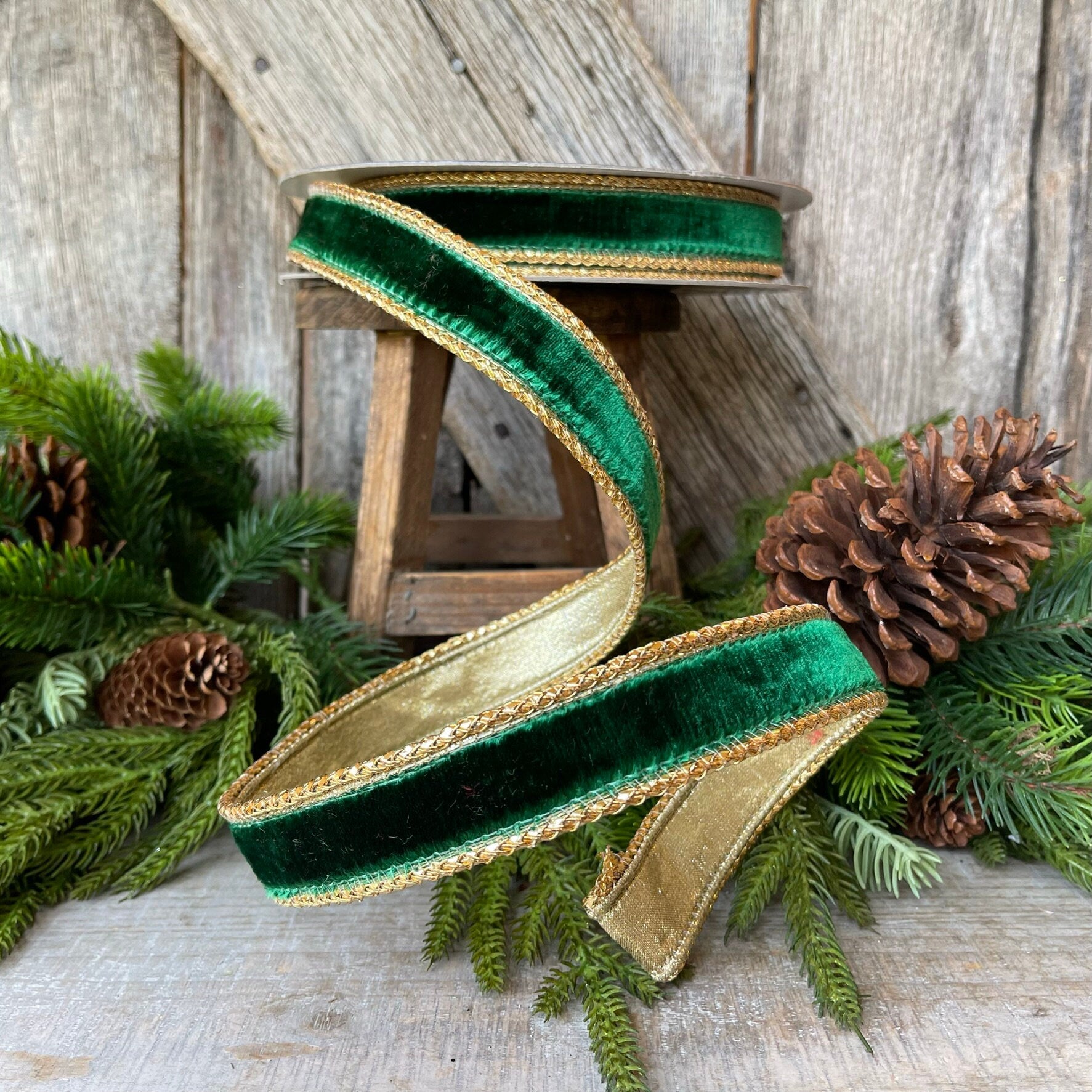 1" Emerald Green Royal Velvet, Farrisilk Ribbon, Green Velvet Ribbon