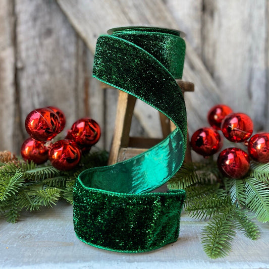 2.5" Emerald Green Lame Velvet, Farrisilk Ribbon