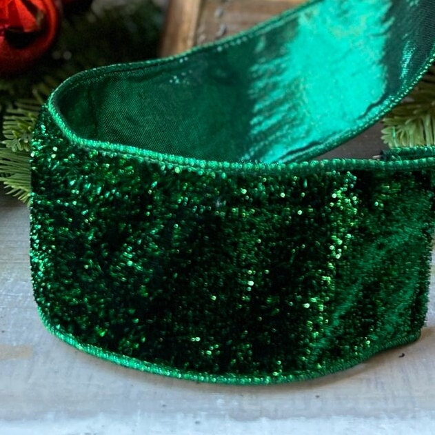 2.5" Emerald Green Lame Velvet, Farrisilk Ribbon, Emerald Green Velvet Lame Ribbon