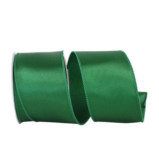 2.5 Emerald Green Satin Wired Ribbon, Christmas Ribbon