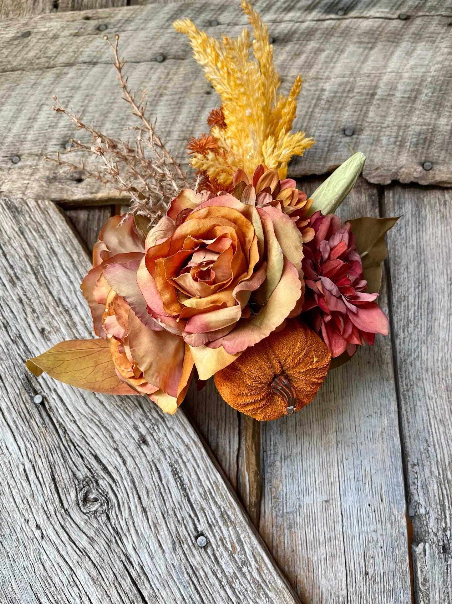 14" Pumpkin Rose Floral Bush, Fall Floral Boquet, Fall Floral Bush