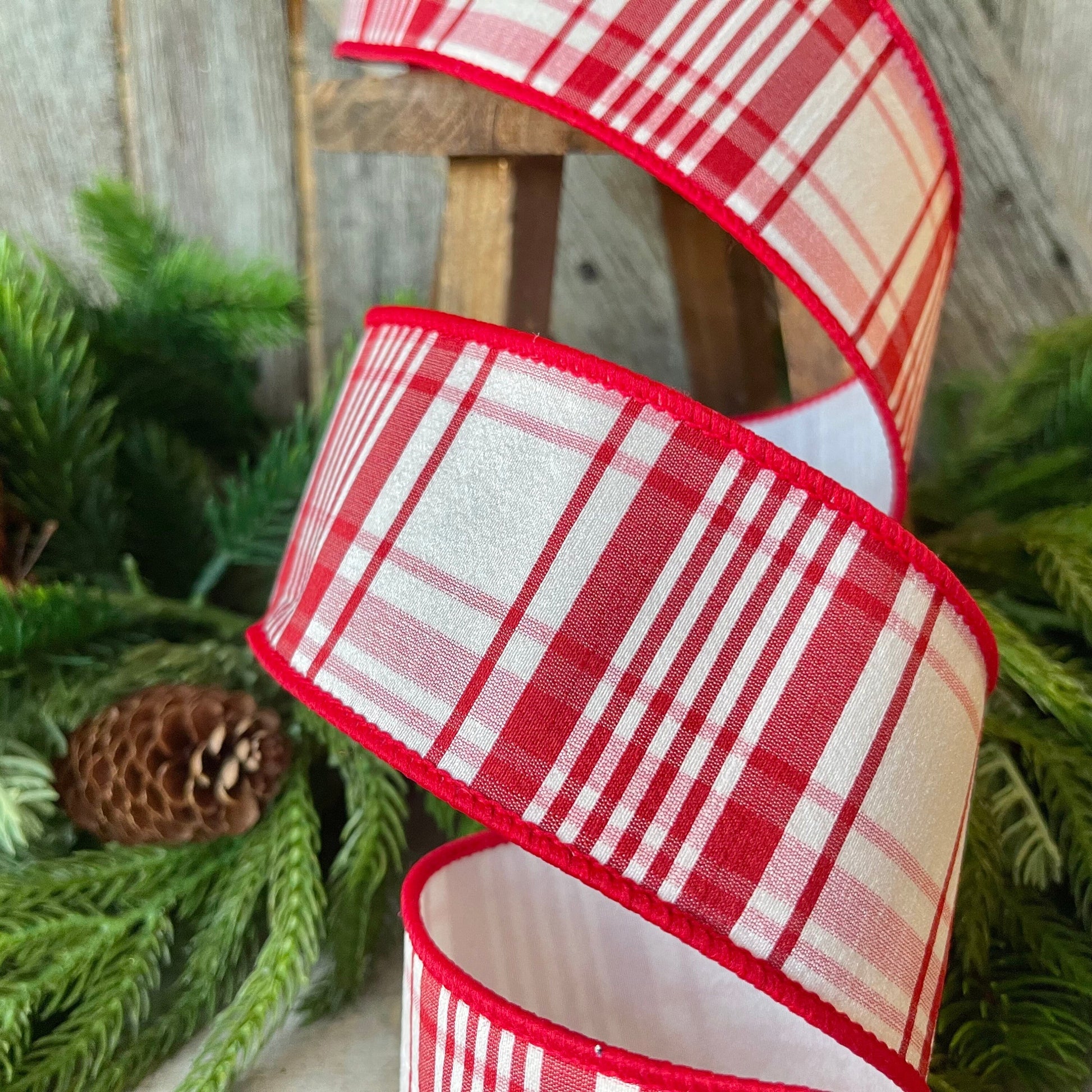 2.5" Red White Christmas PLaid Ribbon, Farrisilk Plaid, Julian Plaid