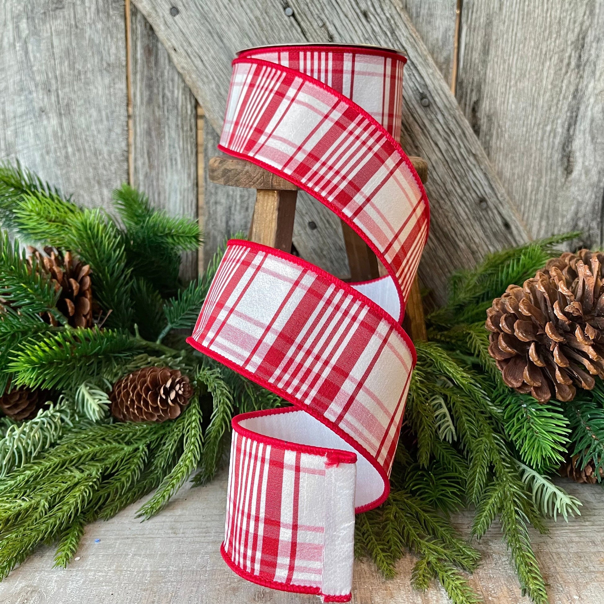 2.5" Red White Christmas PLaid Ribbon, Farrisilk Plaid, Julian Plaid