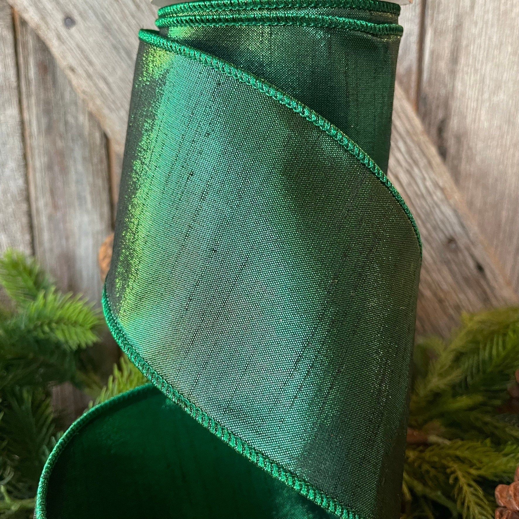 4" Emerald Green Luster Ribbon, Farrisilk, wired Ribbon